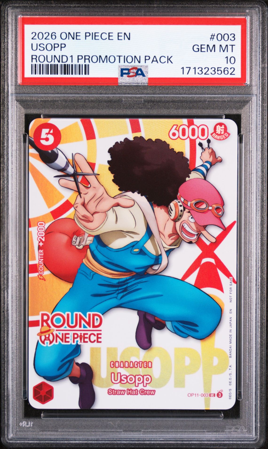 2026 One Piece Round1 Promotion Pack Usopp #003 Gem Mt 10 front view - PSA graded GEM MT 10