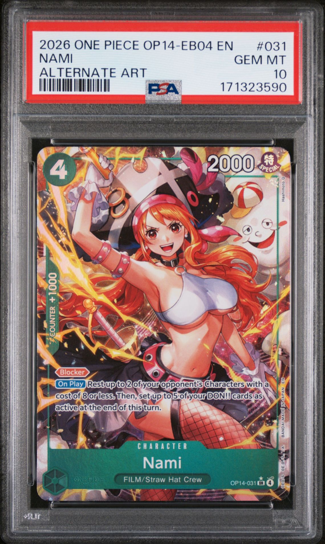 2026 One Piece Op14-Eb04-The Azure Sea's Seven Nami #031 (Alternate Art) Gem Mt 10 front