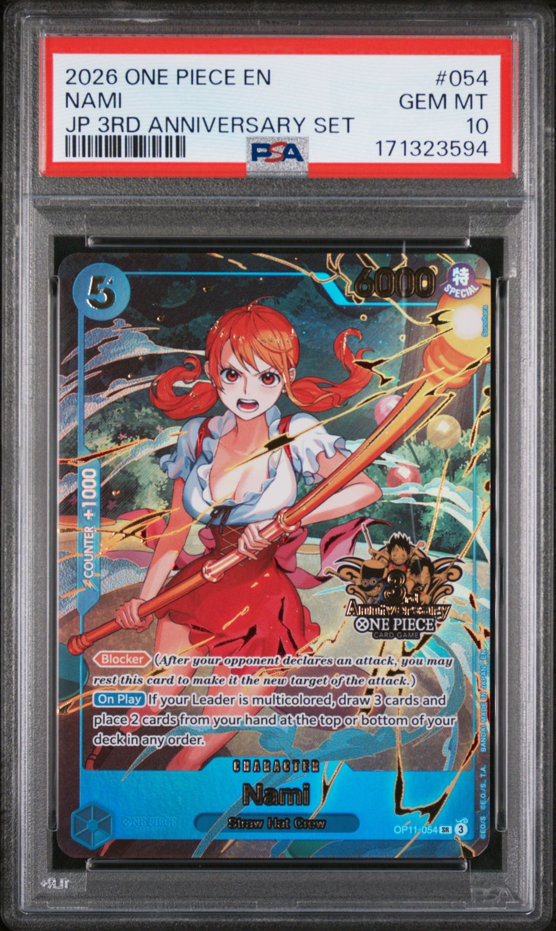 2026 One Piece Japanese 3Rd Anniversary Set Nami #054 Gem Mt 10 front view - PSA graded GEM MT 10
