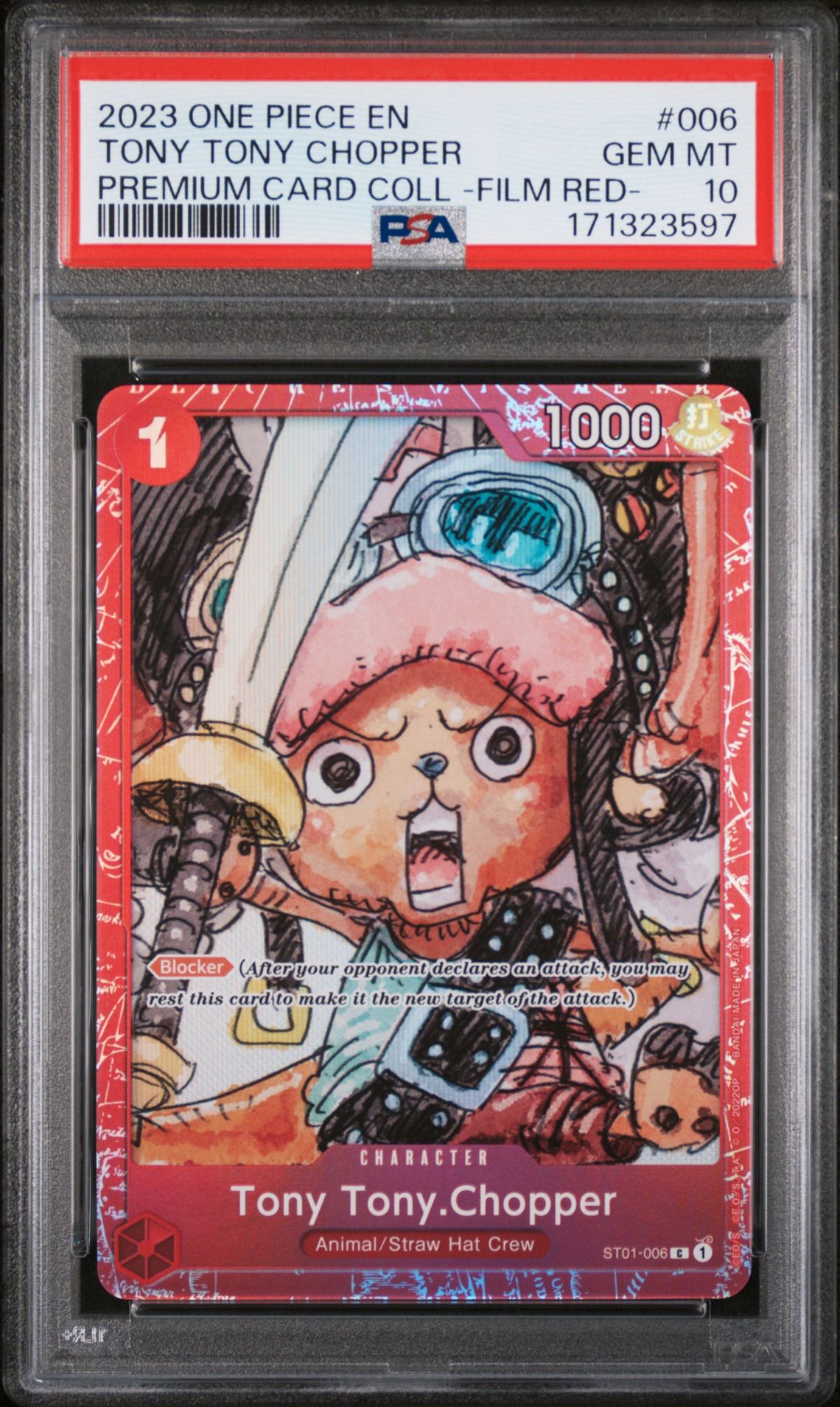 2023 One Piece Premium Card Collection -One Piece Film Red- Tony Tony Chopper #006 Gem Mt 10 front view - PSA graded GEM MT 10