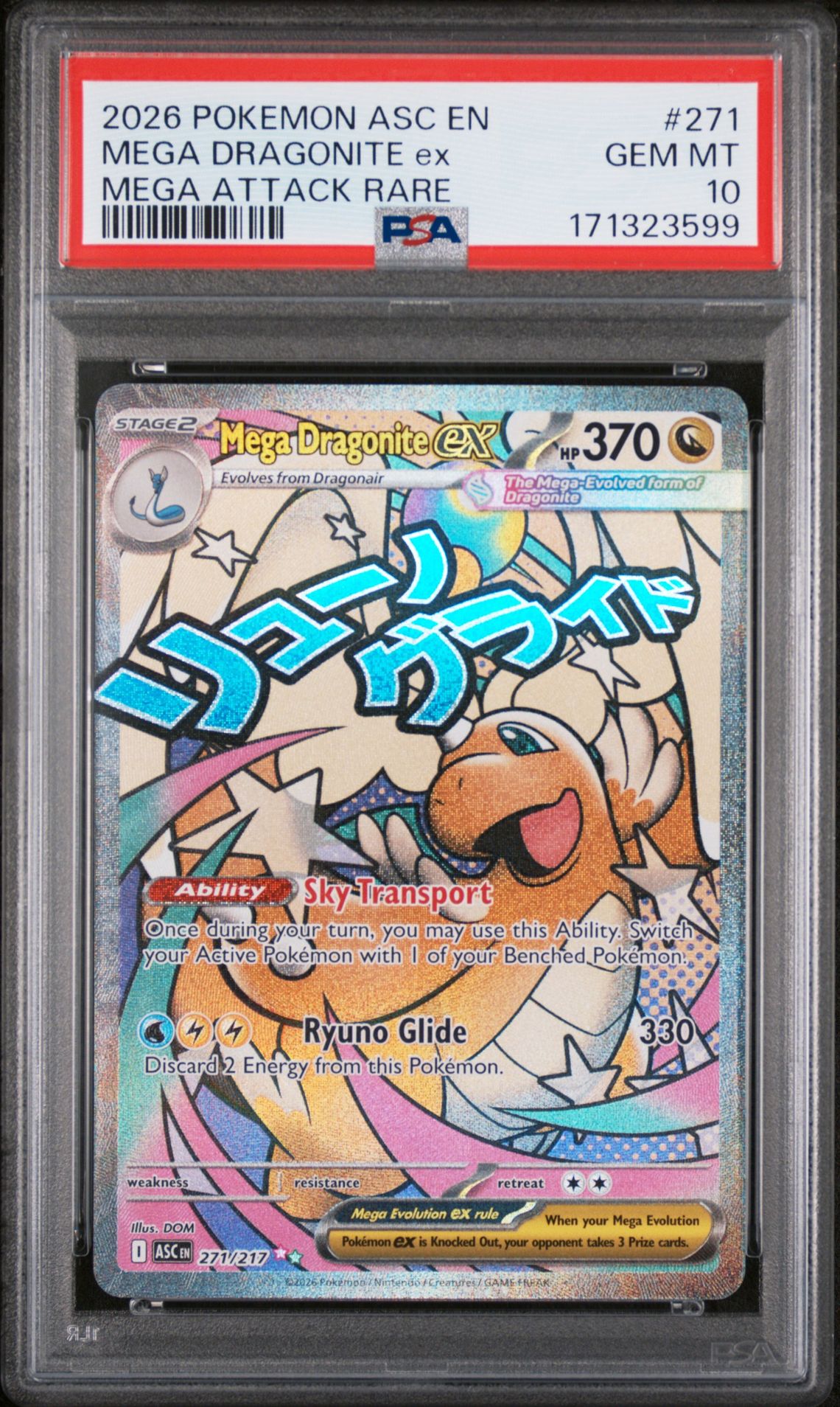 2026 Pokemon Asc En-Ascended Heroes Mega Dragonite Ex #271 (Mega Attack Rare) Gem Mt 10 front view - PSA graded GEM MT 10