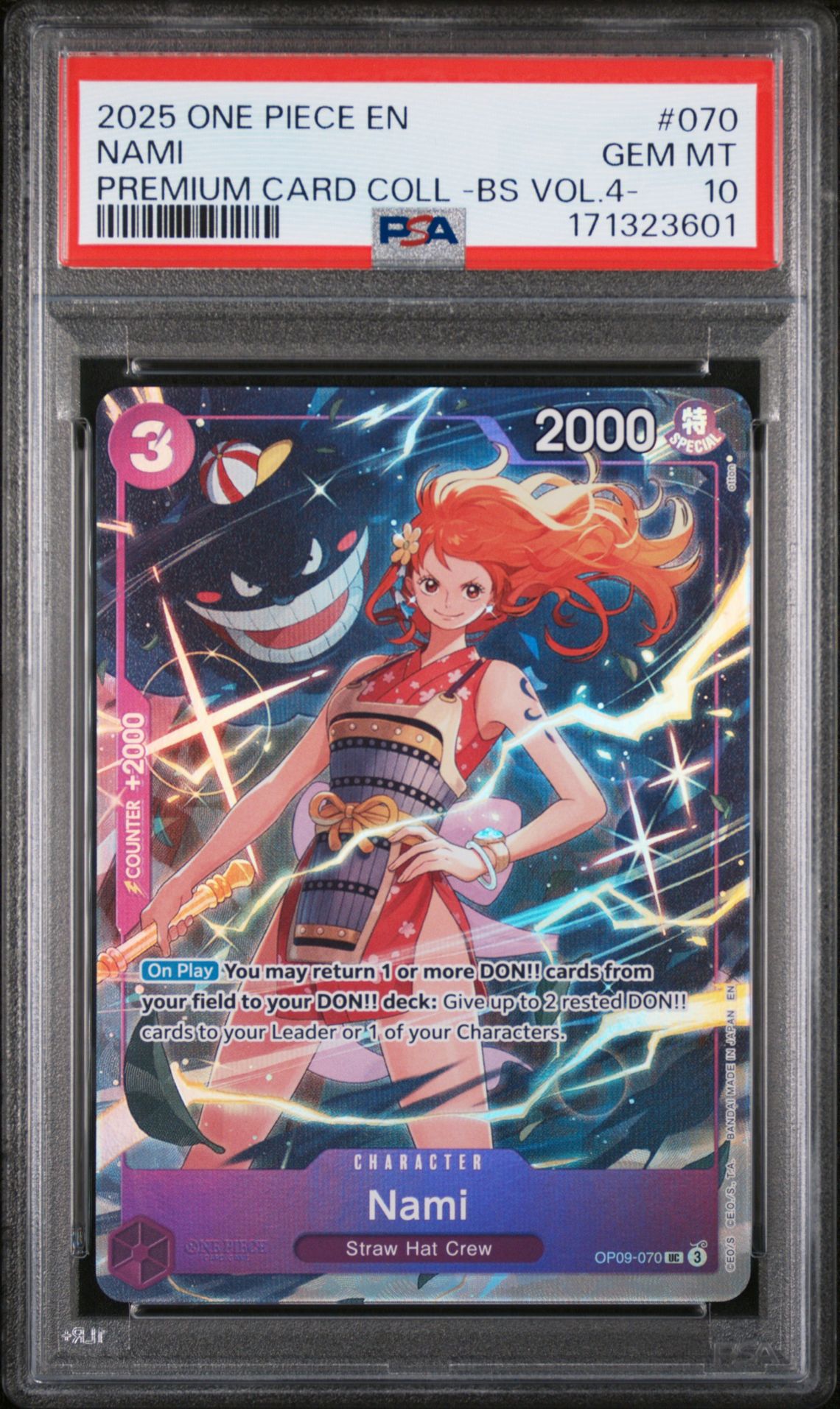 2025 One Piece Premium Card Collection -Best Selection Vol.4 - Nami #070 Gem Mt 10 front view - PSA graded GEM MT 10