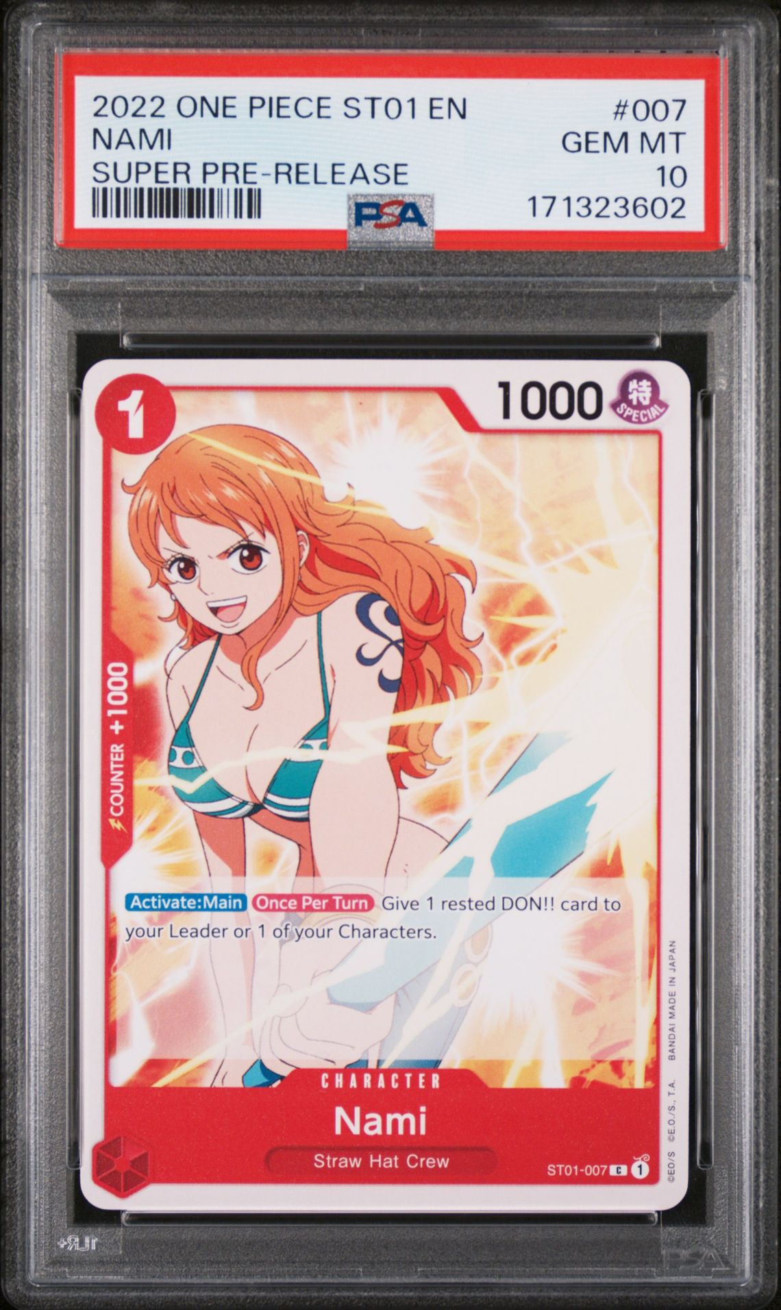 2022 One Piece Starter Deck St01-Straw Hat Crew Nami #007 (Super Pre-Release) Gem Mt 10 front