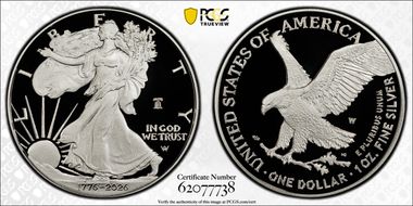 2026-W $1 Silver Eagle w/ Liberty Bell 250 Privy PR69DCAM