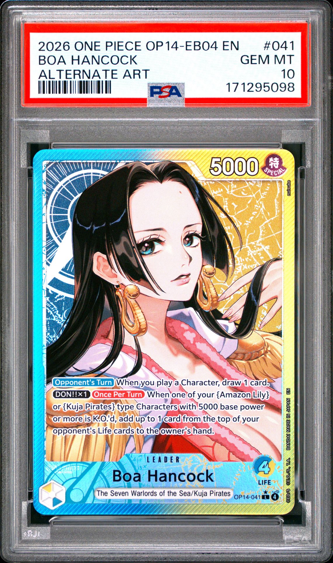 2026 One Piece Op14-Eb04-The Azure Sea's Seven Boa Hancock #041 (Alternate Art) Gem Mt 10 front view - PSA graded GEM MT 10