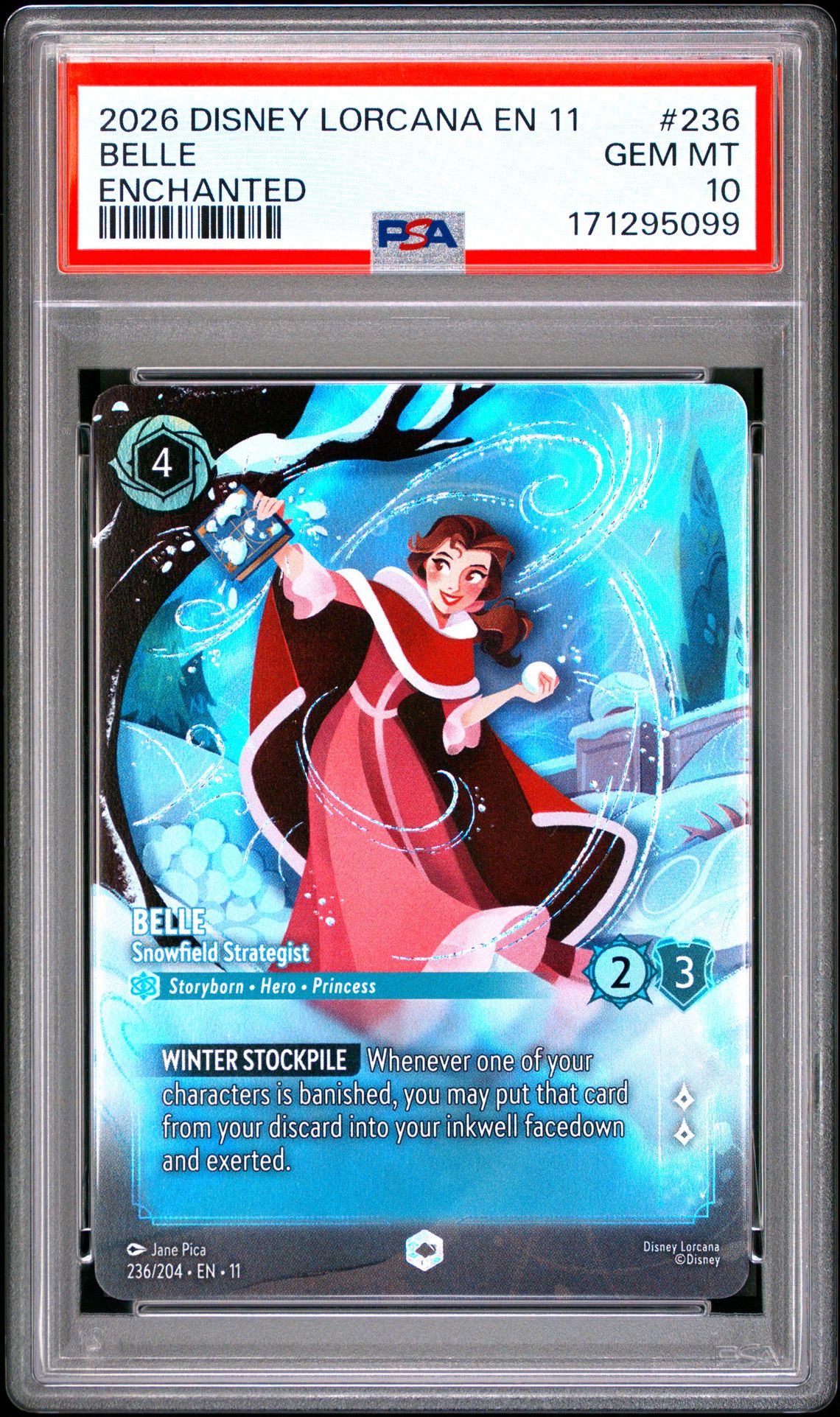 2026 Disney Lorcana En 11-Winterspell Belle #236 (Enchanted) Gem Mt 10 front