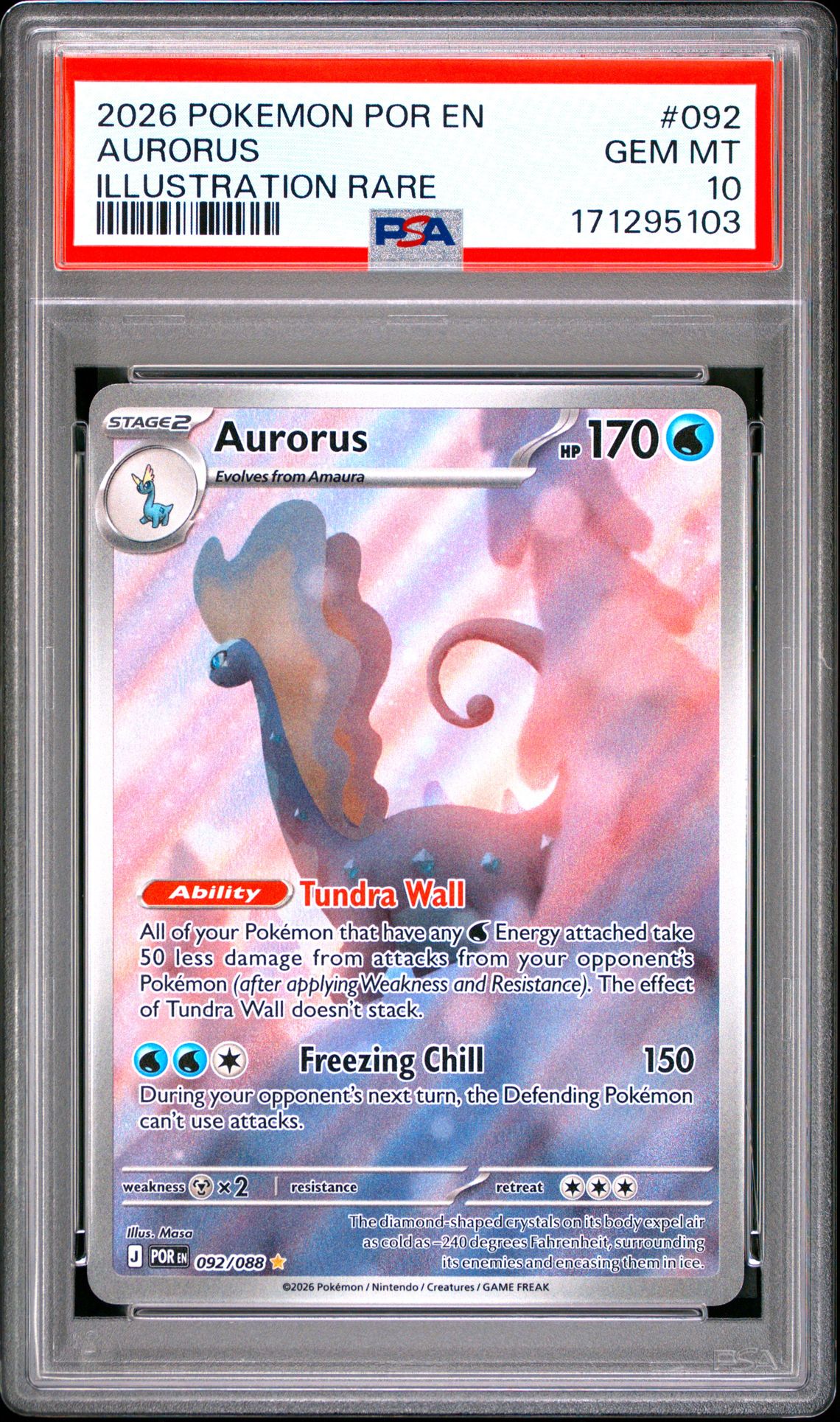 2026 Pokemon Por En-Perfect Order Aurorus #092 (Illustration Rare) Gem Mt 10 front view - PSA graded GEM MT 10