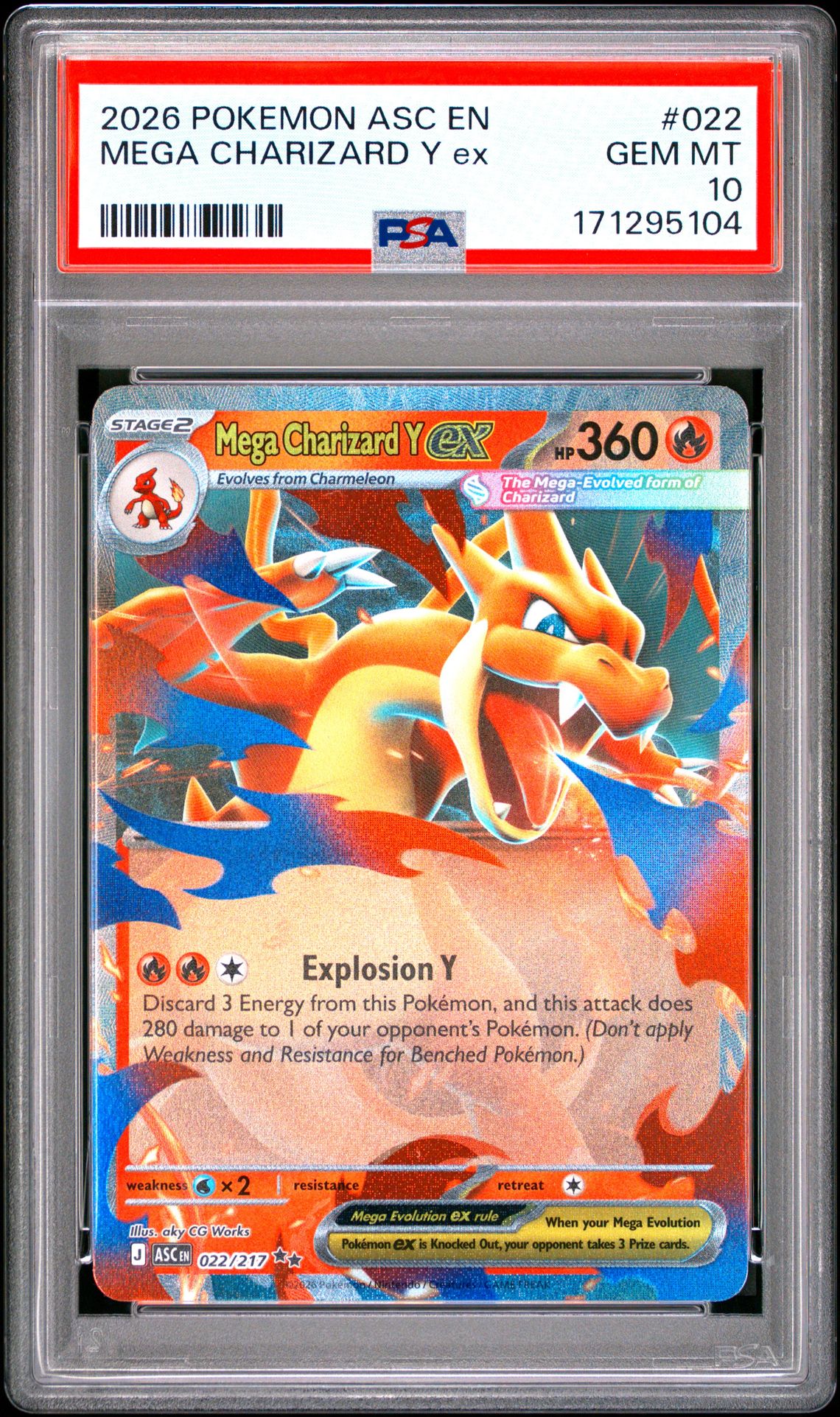2026 Pokemon Asc En-Ascended Heroes Mega Charizard Y Ex #022 Gem Mt 10 front view - PSA graded GEM MT 10