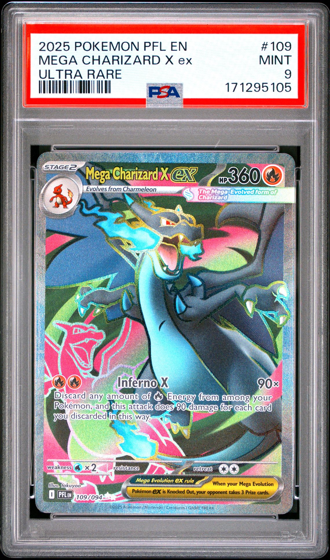2025 Pokemon Pfl En-Phantasmal Flames Mega Charizard X Ex #109 (Ultra Rare) Mint 9 front