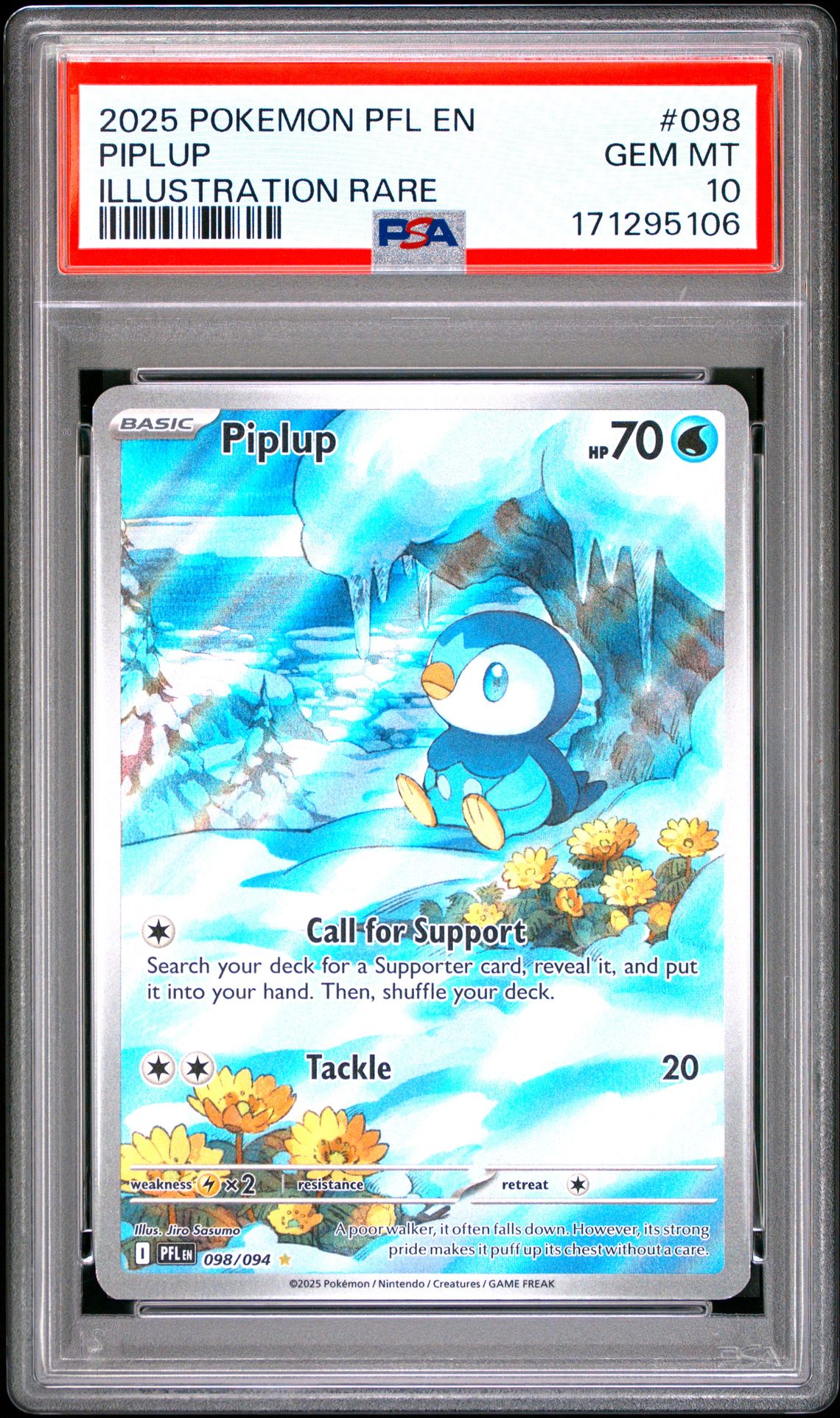 2025 Pokemon Pfl En-Phantasmal Flames Piplup #098 (Illustration Rare) Gem Mt 10 front view - PSA graded GEM MT 10