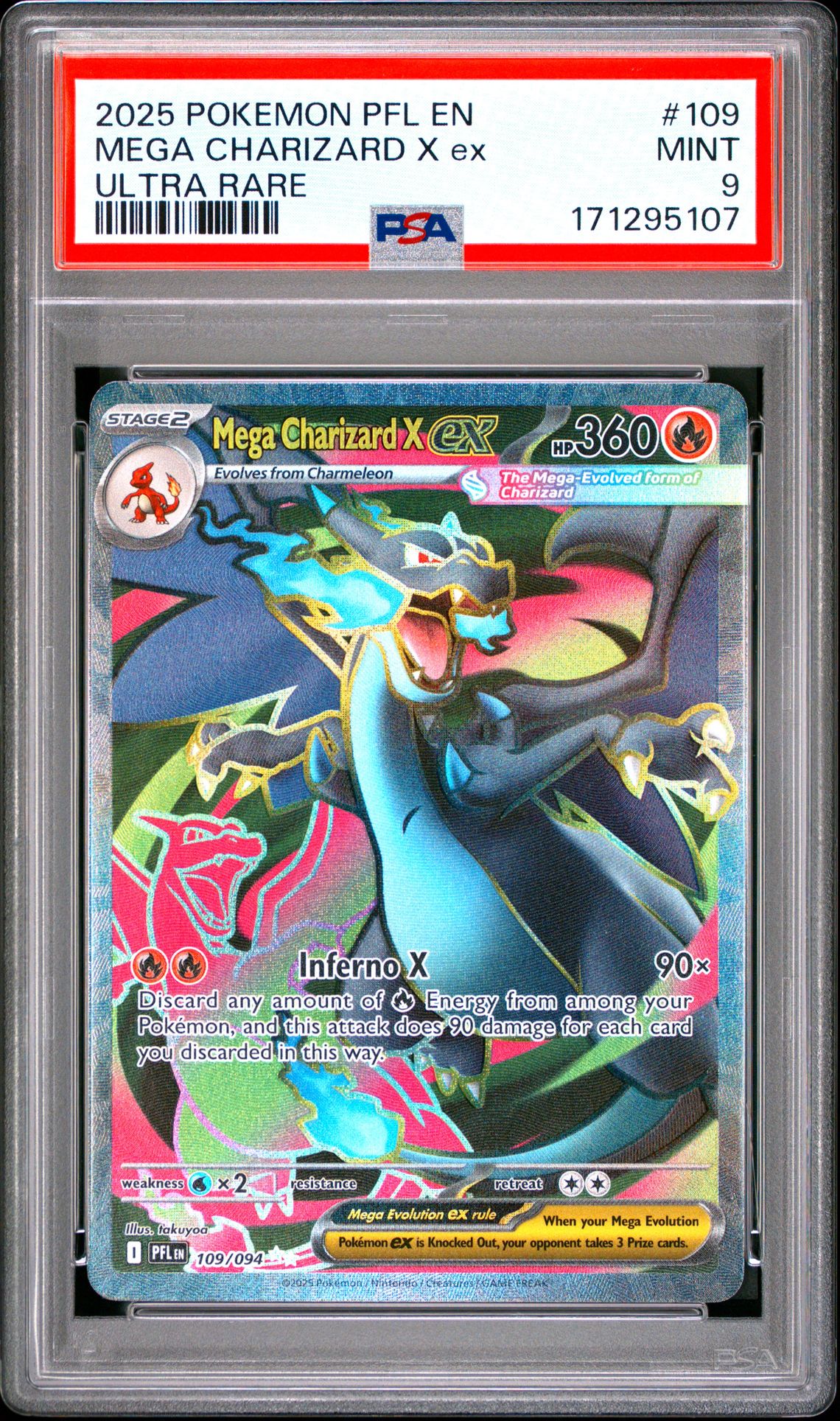 2025 Pokemon Pfl En-Phantasmal Flames Mega Charizard X Ex #109 (Ultra Rare) Mint 9 front