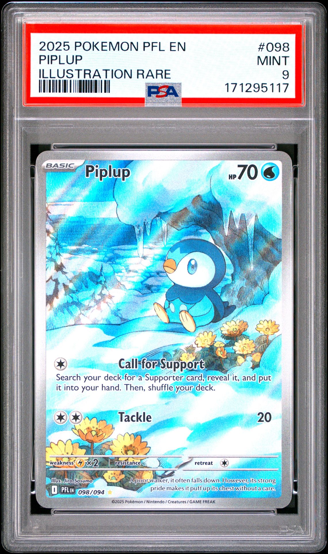 2025 Pokemon Pfl En-Phantasmal Flames Piplup #098 (Illustration Rare) Mint 9 front