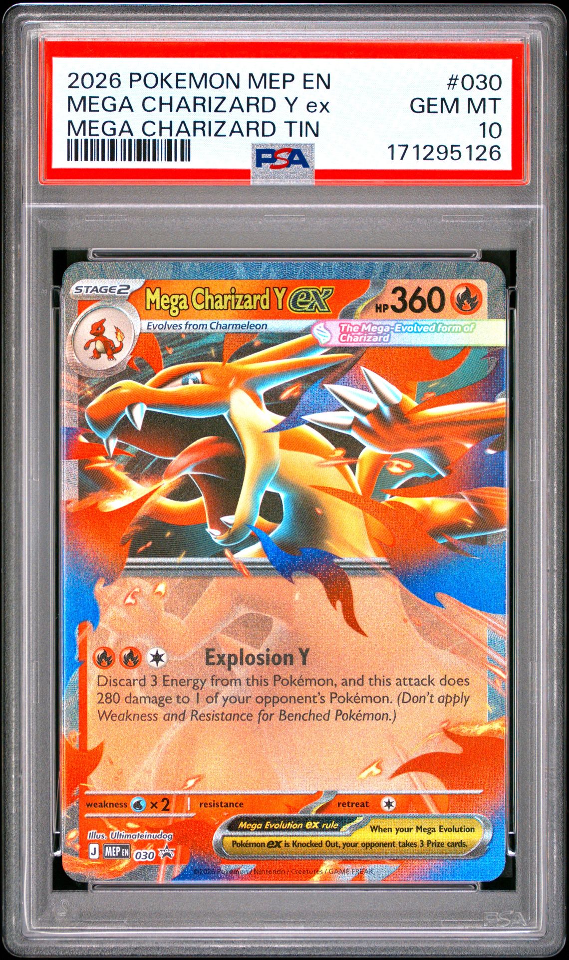 2026 Pokemon Mep En-Me Black Star Promo Mega Charizard Y Ex #030 (Mega Charizard Tin) Gem Mt 10 front