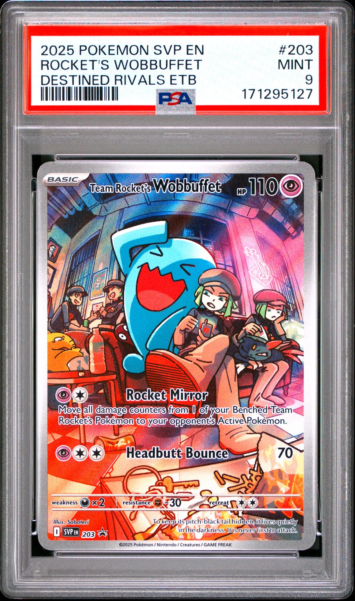 2025 Pokemon Svp En-Sv Black Star Promo Rocket's Wobbuffet #203 (Destined Rivals Etb) Mint 9 front
