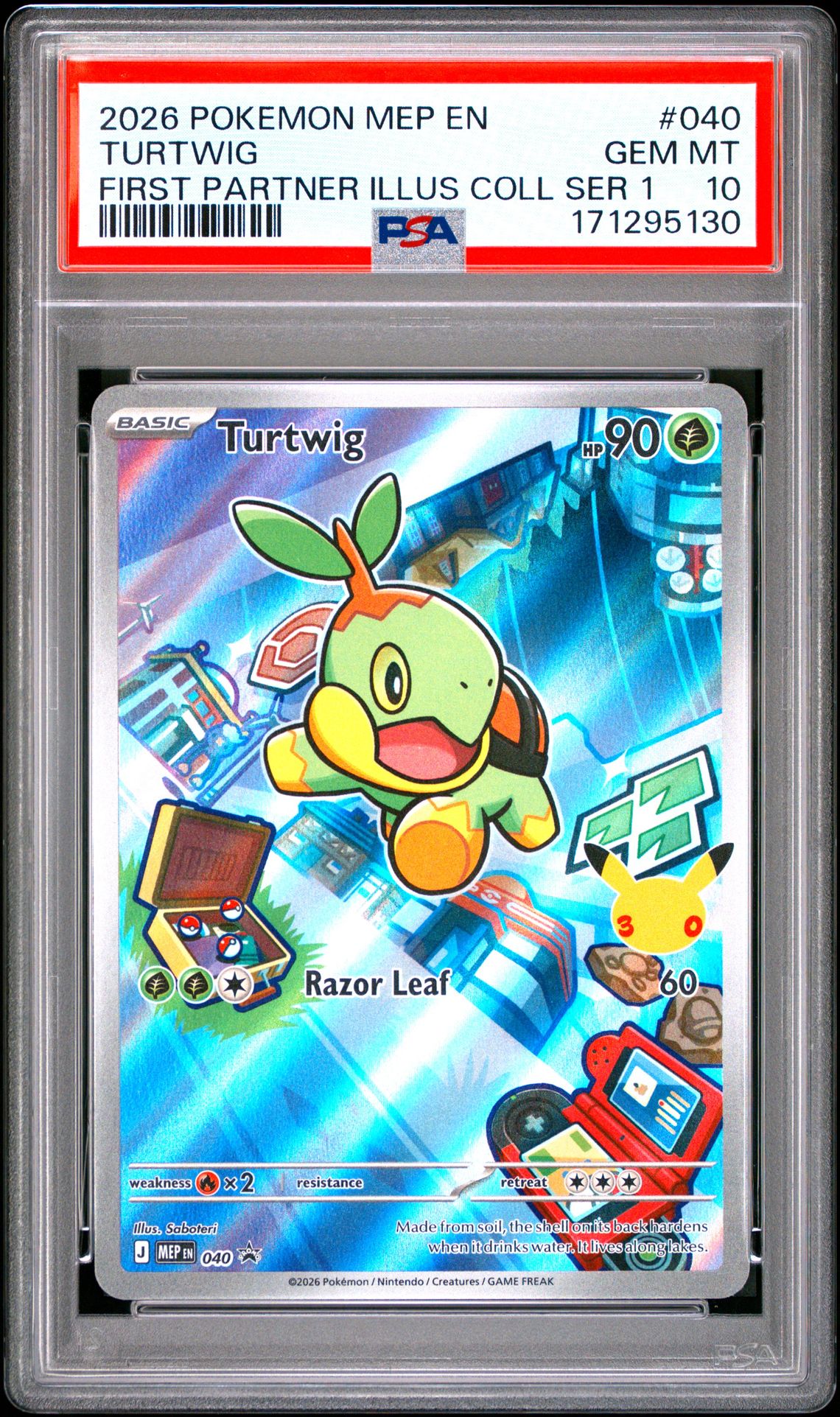 2026 Pokemon Mep En-Me Black Star Promo Turtwig #040 (First Partner Illus Coll Ser 1) Gem Mt 10 front view - PSA graded GEM MT 10