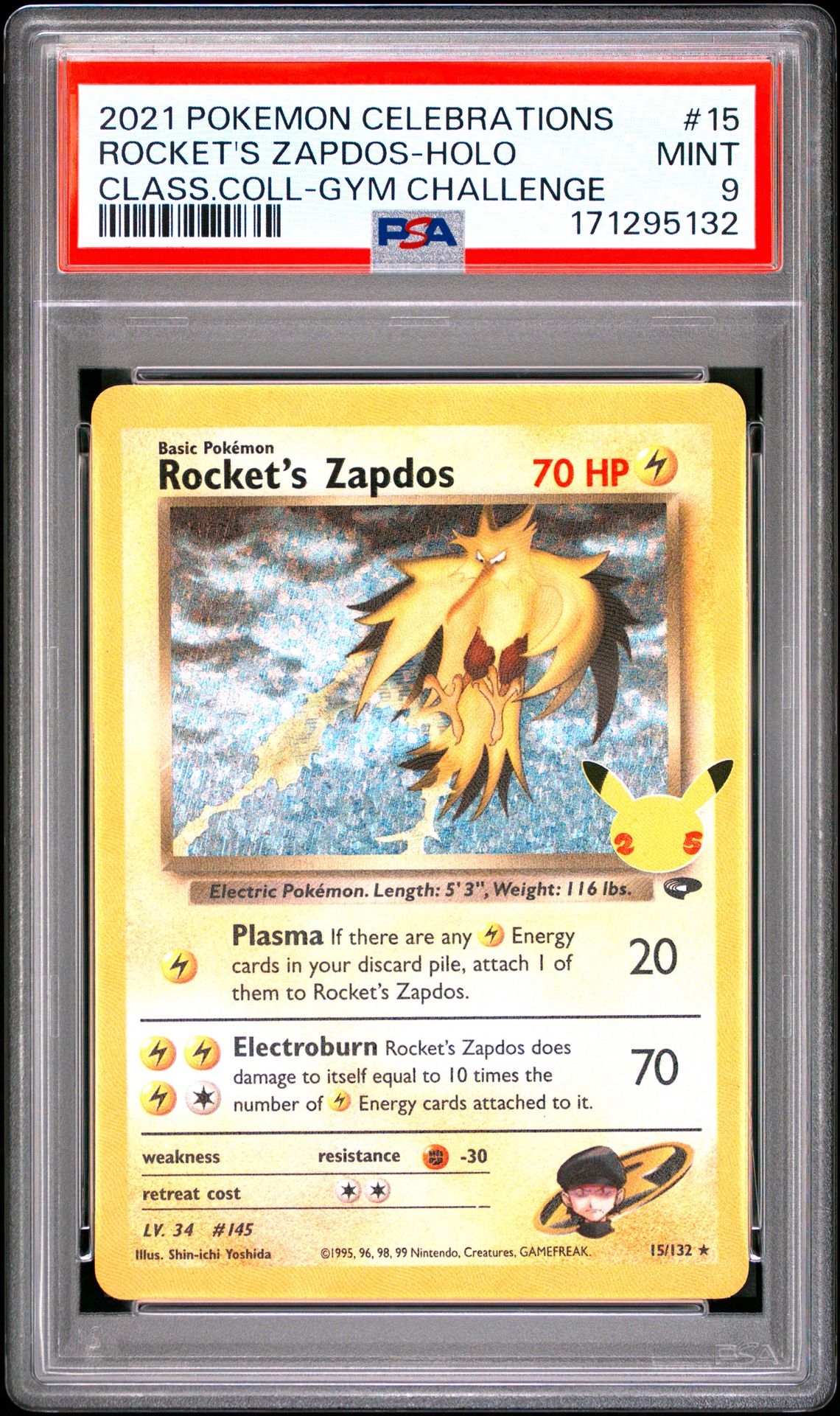 2021 Pokemon Celebrations Classic Collection Rocket's Zapdos-Holo #15 (Class.coll-Gym Challenge) Mint 9 front