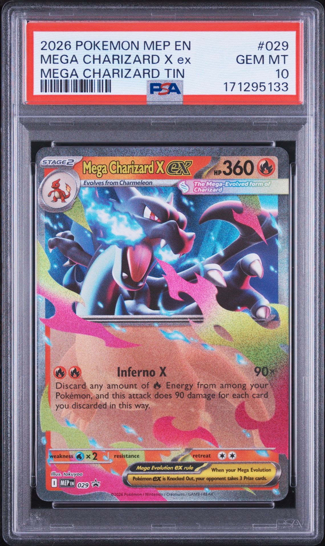 2026 POKEMON MEP EN-ME BLACK STAR PROMO MEGA CHARIZARD X ex MEGA CHARIZARD TIN 029 GEM MT 10 front