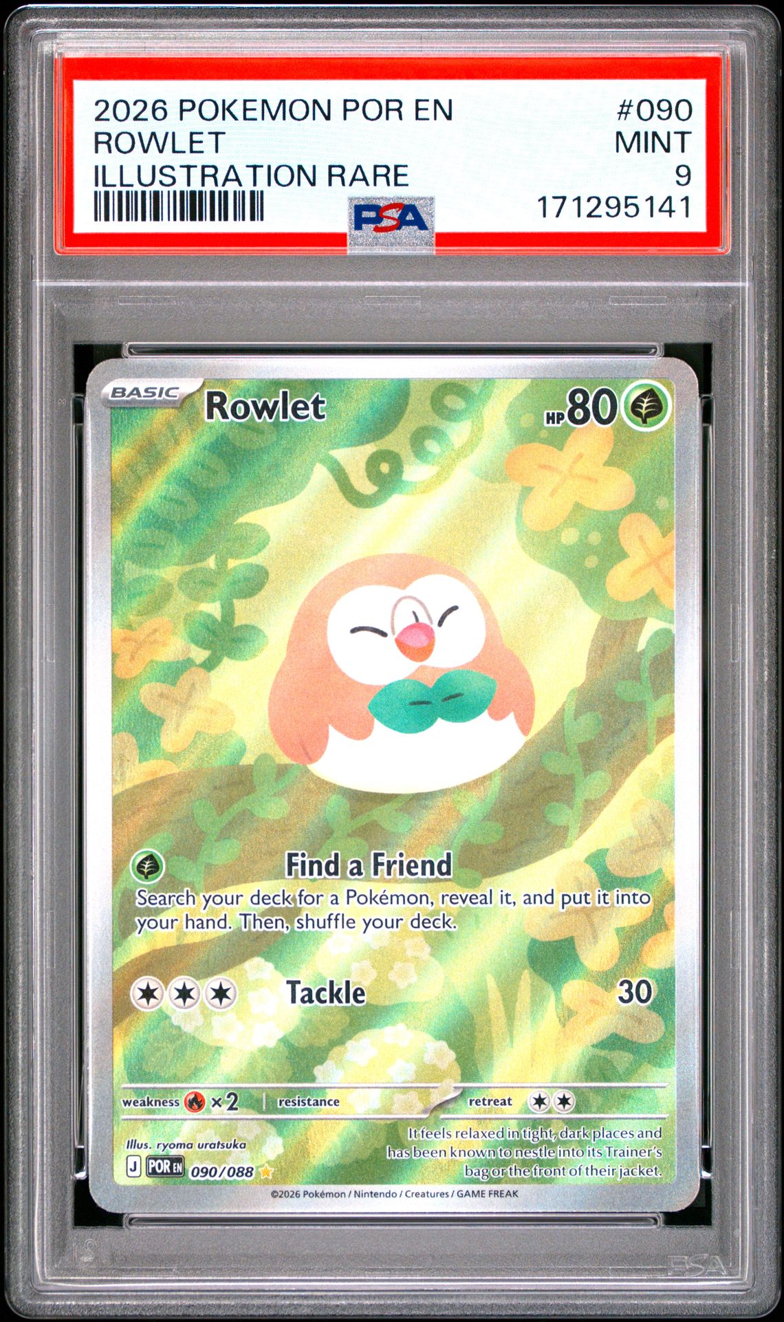2026 Pokemon Por En-Perfect Order Rowlet #090 (Illustration Rare) Mint 9 front