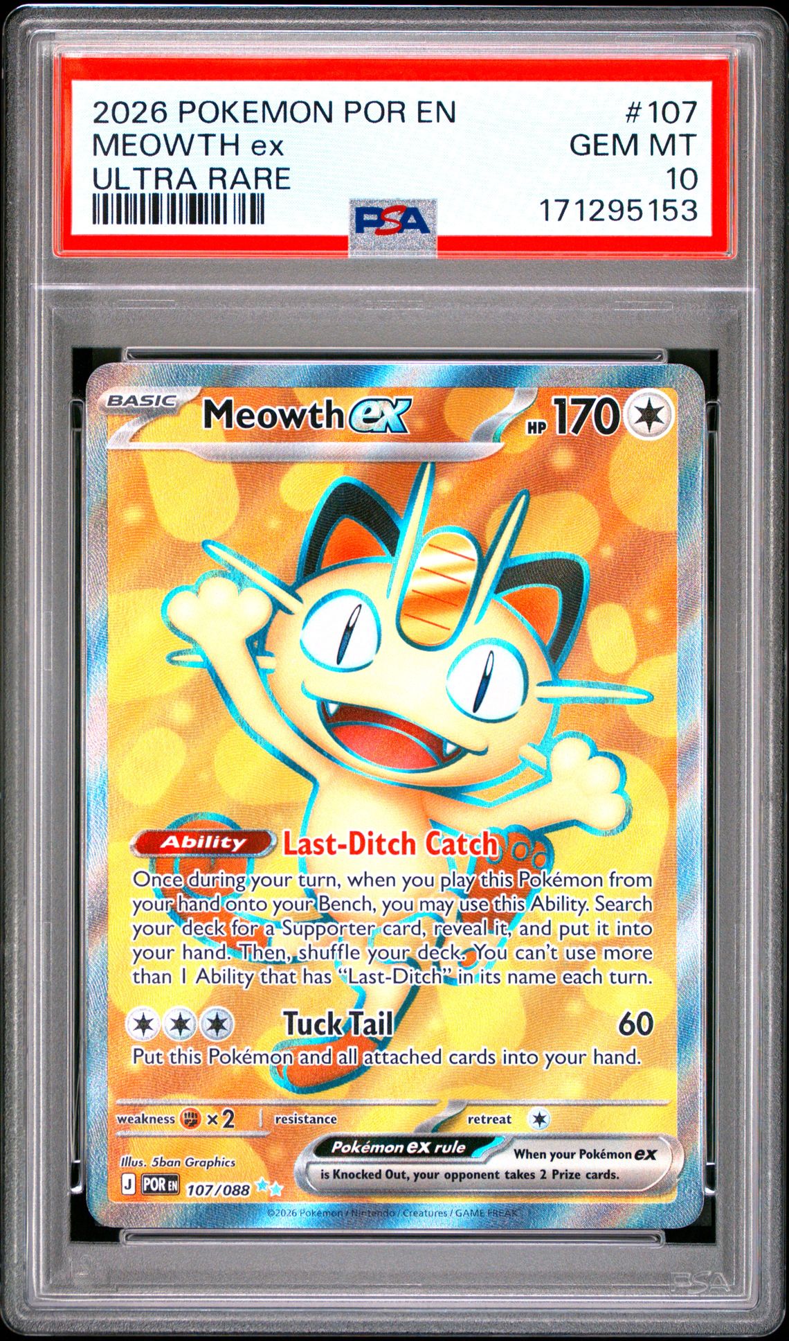 2026 Pokemon Por En-Perfect Order Meowth Ex #107 (Ultra Rare) Gem Mt 10 front