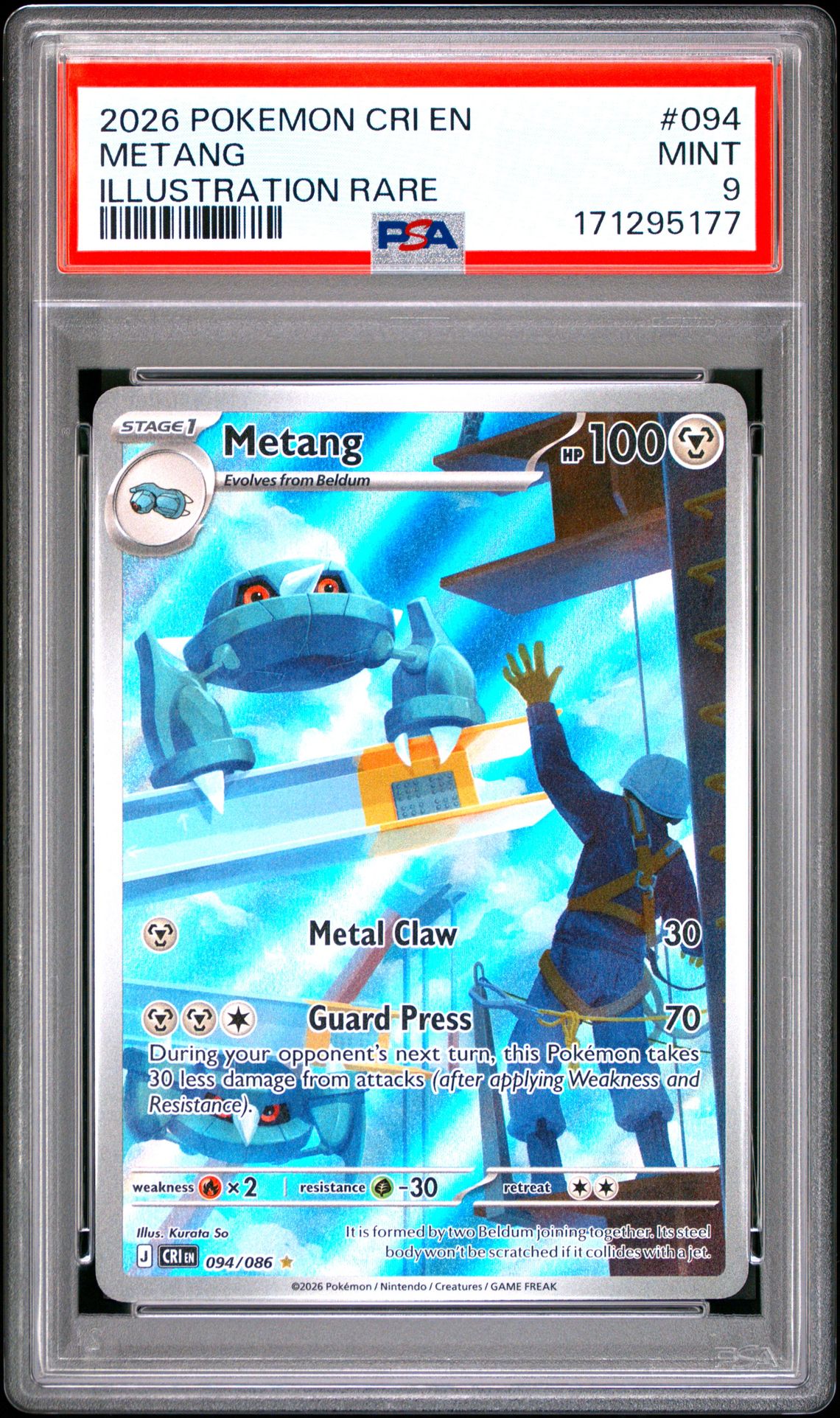 2026 Pokemon Cri En-Chaos Rising Metang #094 (Illustration Rare) Mint 9 front