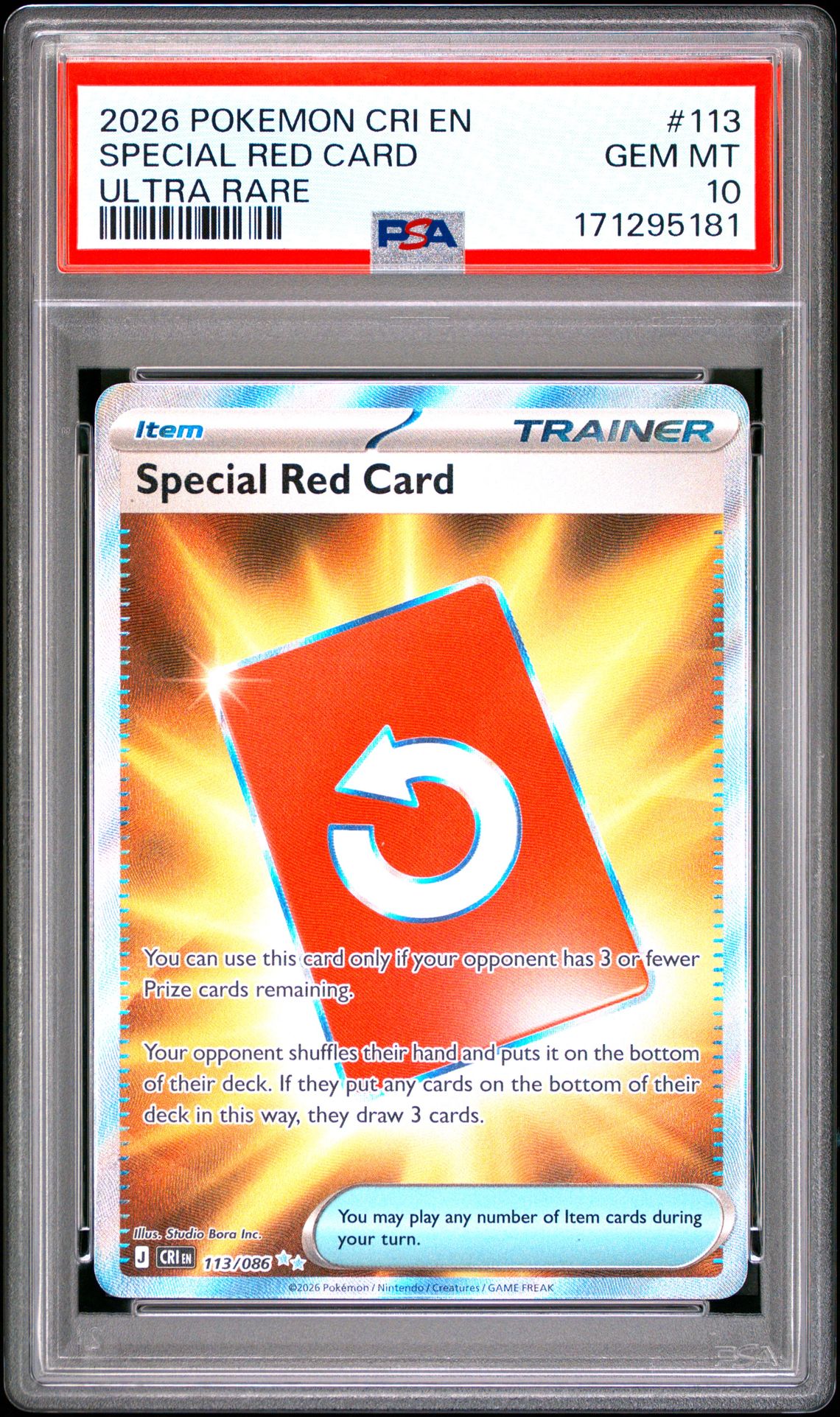 2026 Pokemon Cri En-Chaos Rising Special Red Card #113 (Ultra Rare) Gem Mt 10 front view - PSA graded GEM MT 10