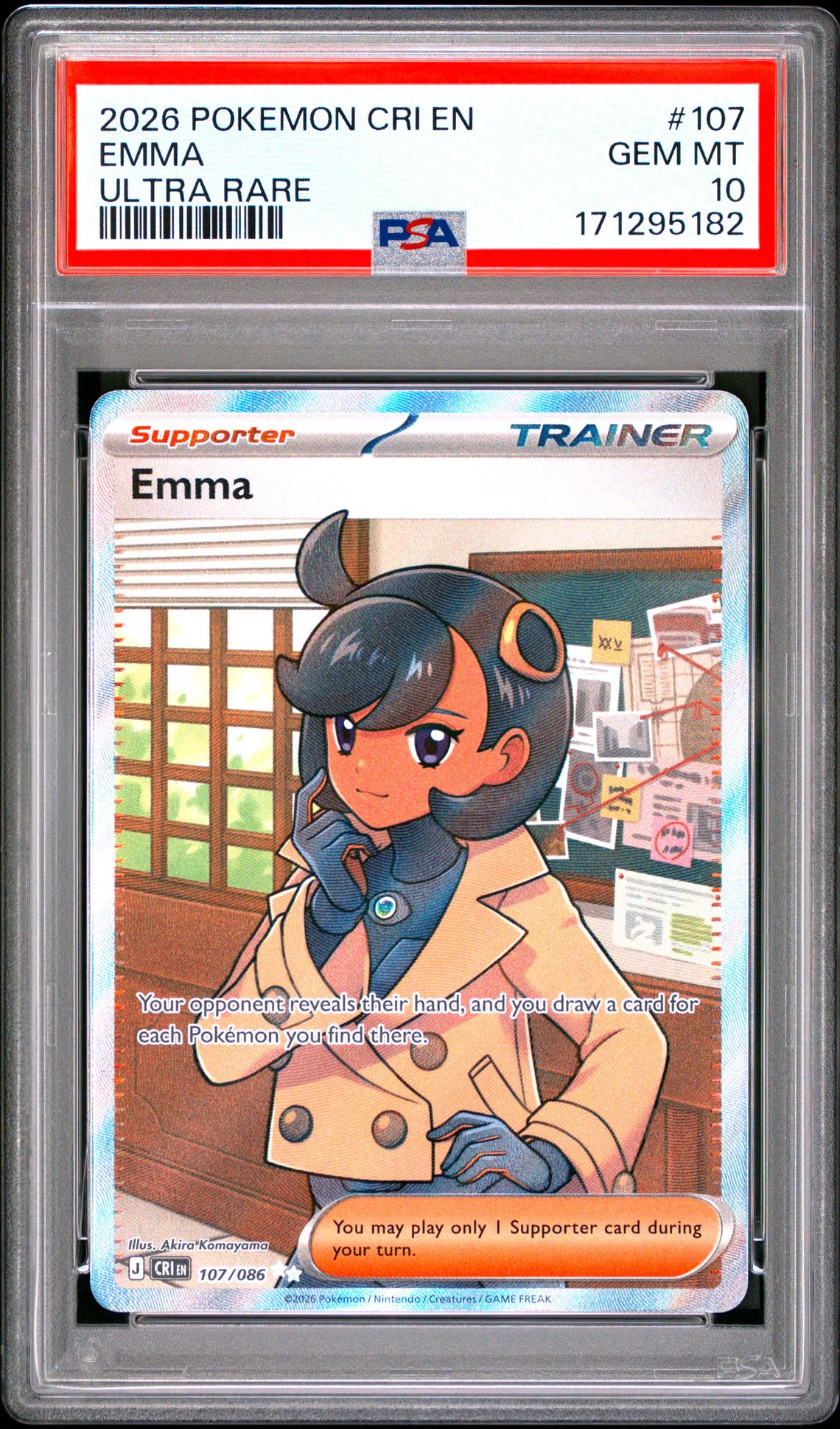 2026 Pokemon Cri En-Chaos Rising Emma #107 (Ultra Rare) Gem Mt 10 front view - PSA graded GEM MT 10