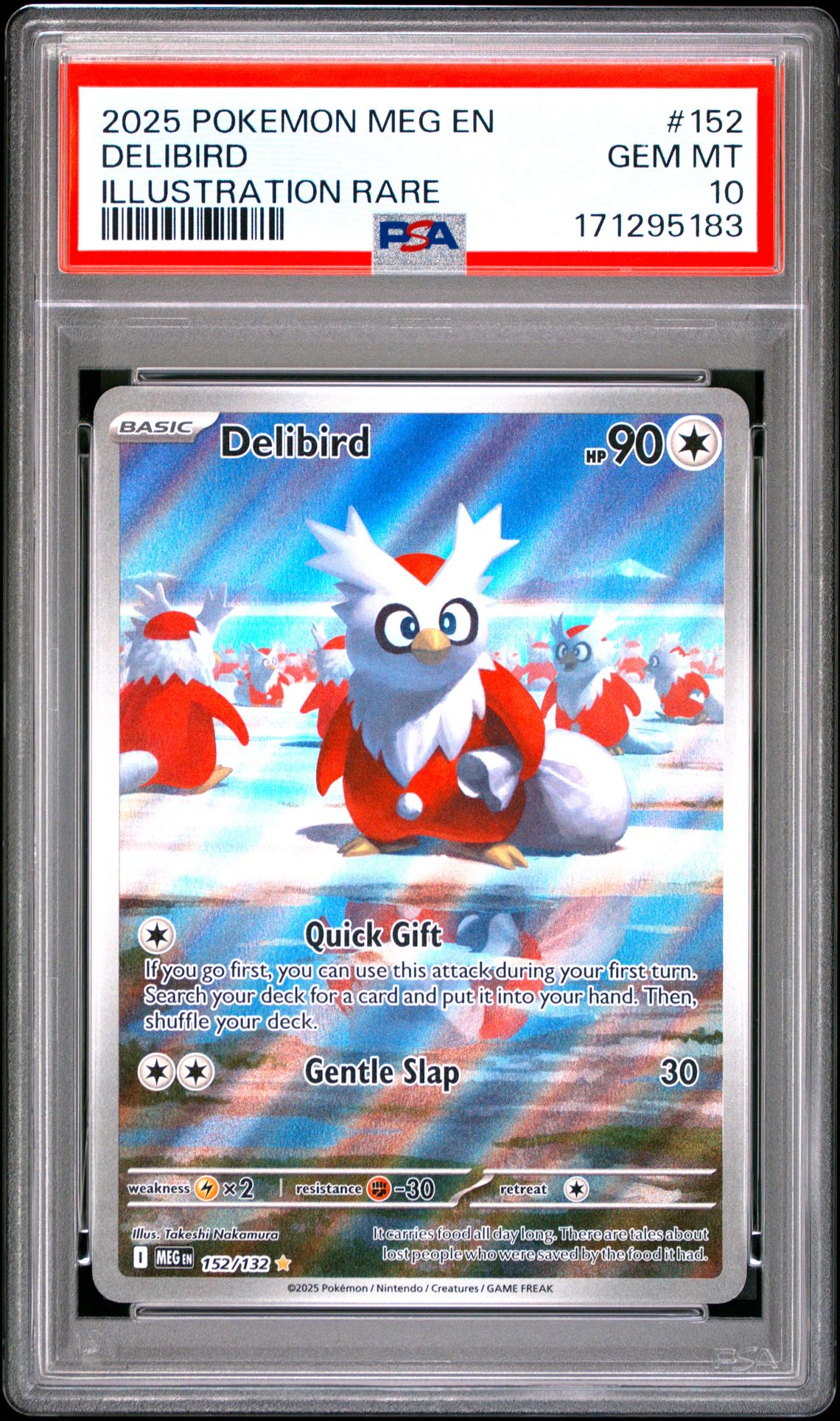 2025 Pokemon Meg En-Mega Evolution Delibird #152 (Illustration Rare) Gem Mt 10 front view - PSA graded GEM MT 10