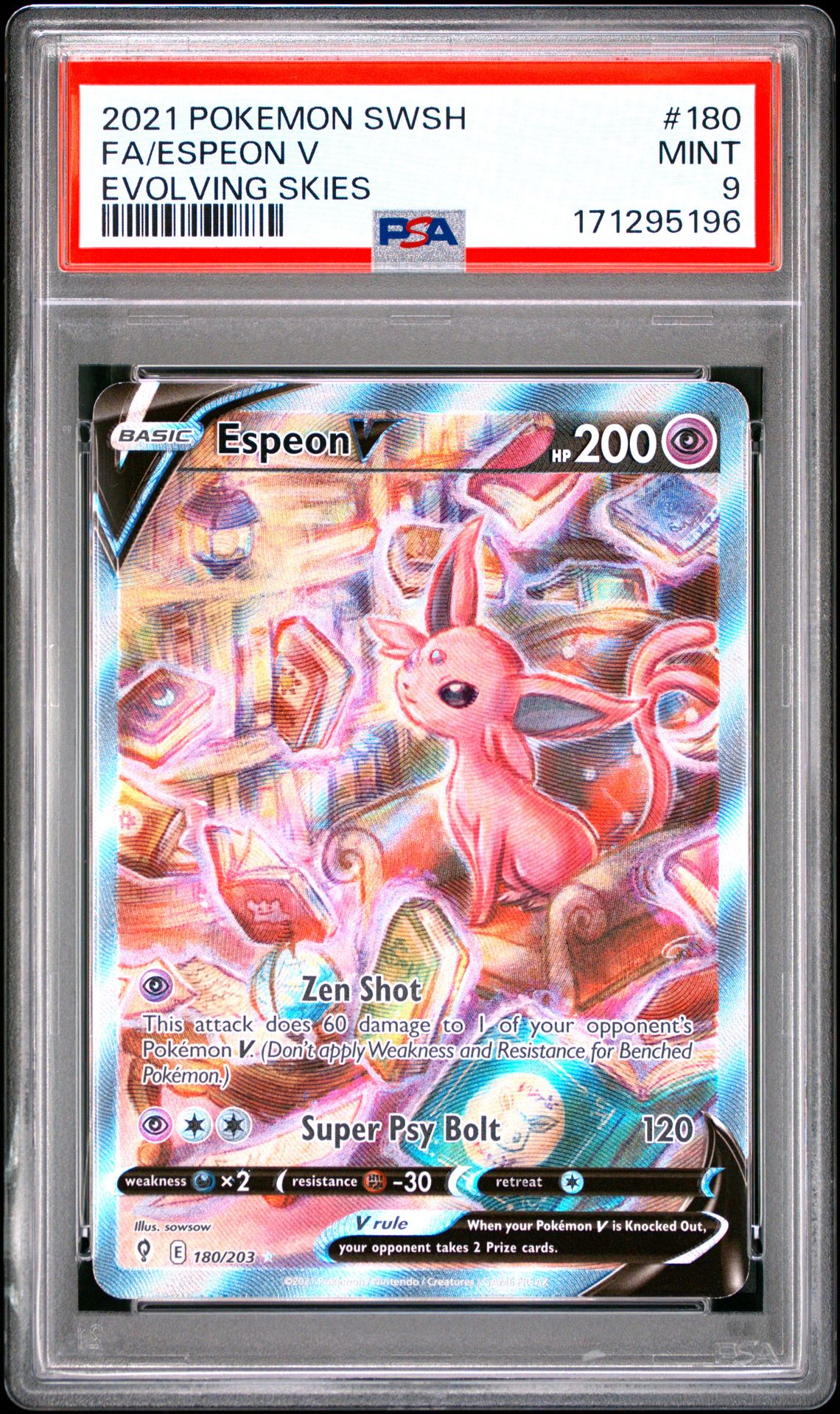 2021 Pokemon Sword & Shield Evolving Skies Fa/Espeon V #180 (Evolving Skies) Mint 9 front