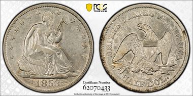 1853 50C Arrows & Rays VF35