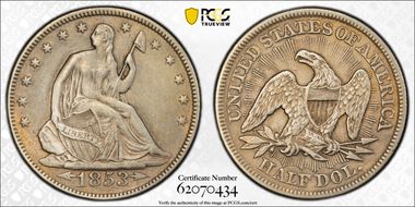 1853 50C Arrows & Rays N1