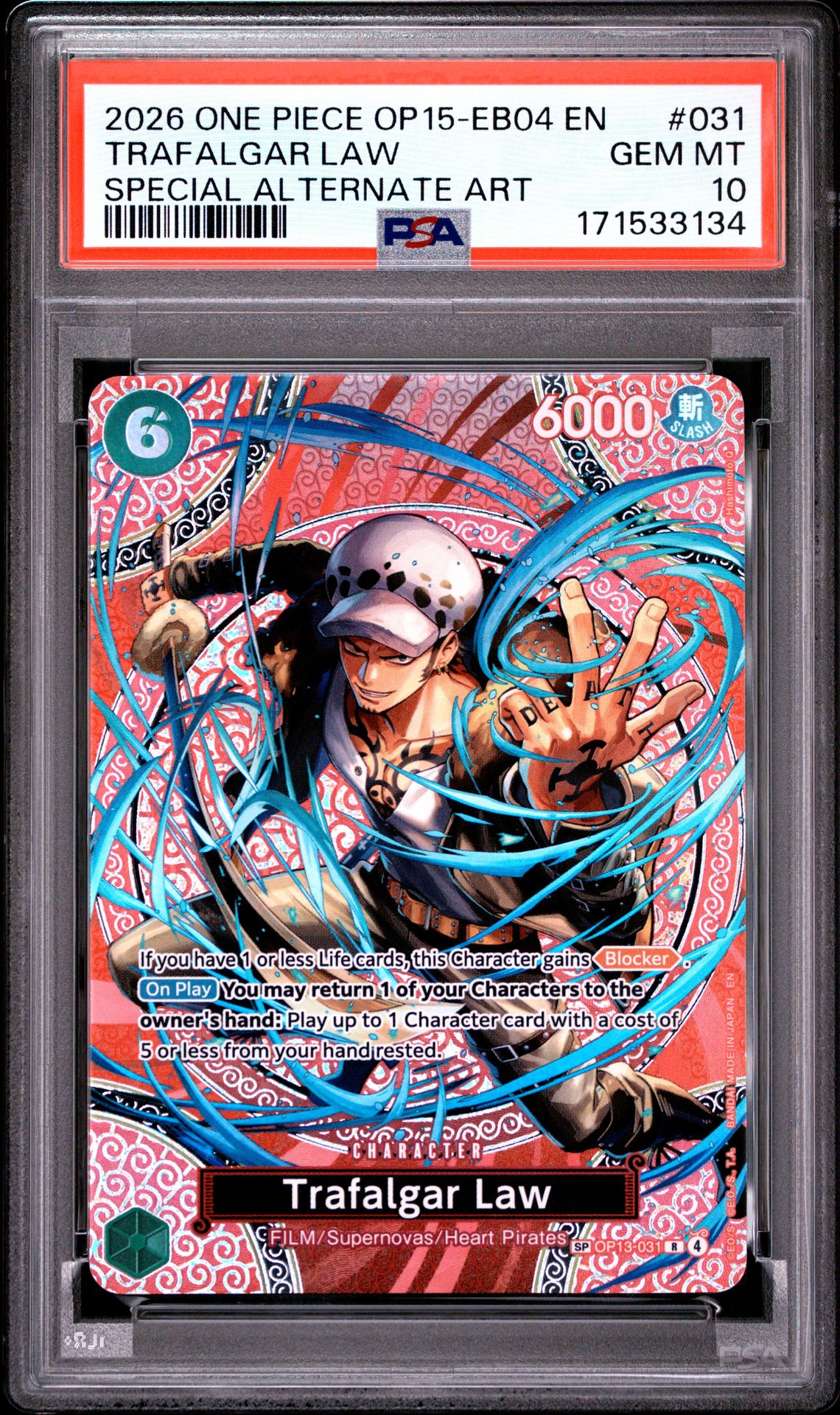 2026 One Piece Op15-Eb04-Adventure On Kami's Island Trafalgar Law #031 (Special Alternate Art) Gem Mt 10 front