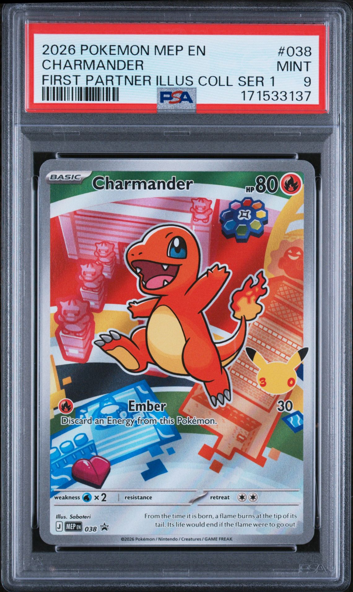 2026 Pokemon Mep En-Me Black Star Promo Charmander #038 (First Partner Illus Coll Ser 1) Mint 9 front