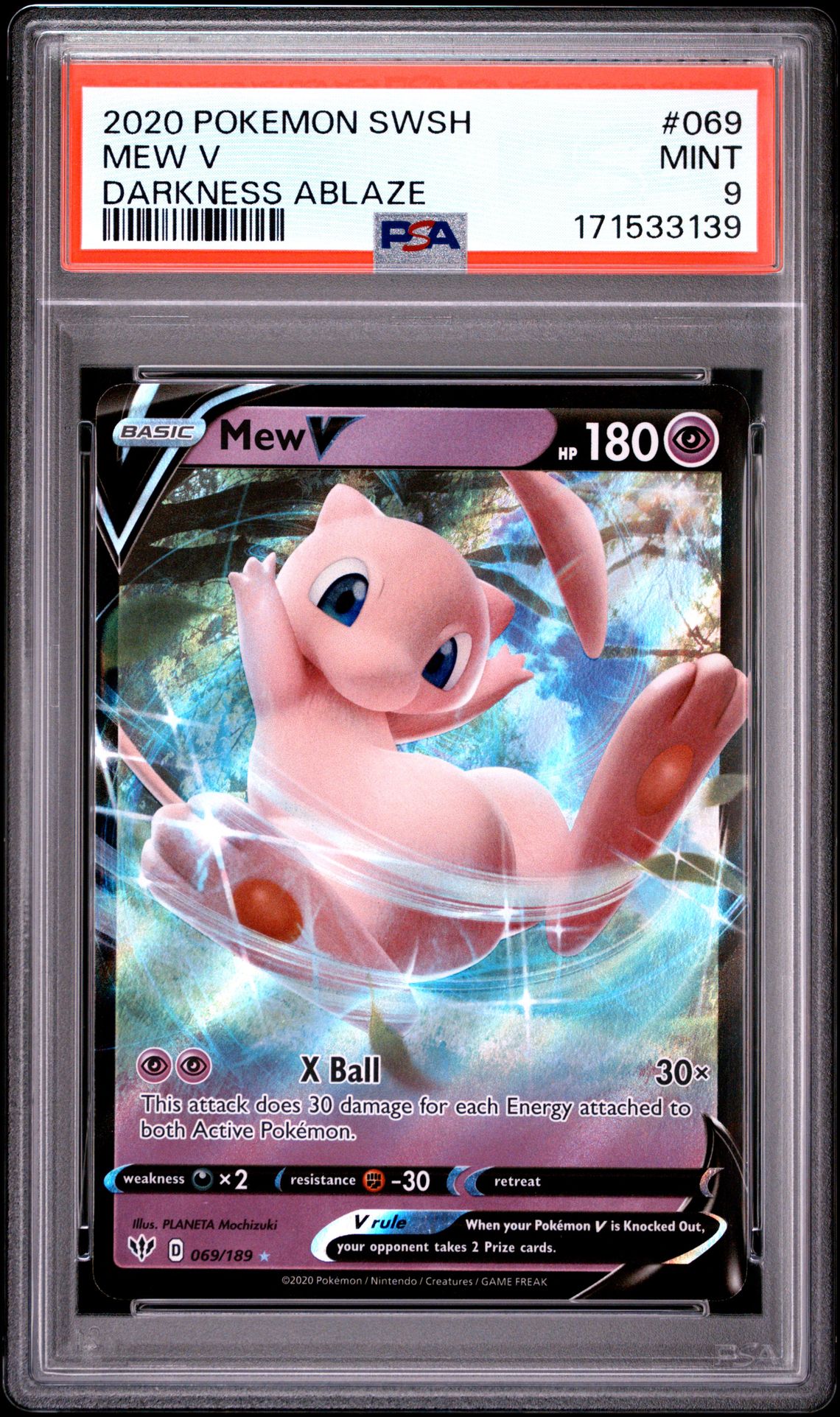 2020 Pokemon Sword & Shield Darkness Ablaze Mew V #069 (Darkness Ablaze) Mint 9 front