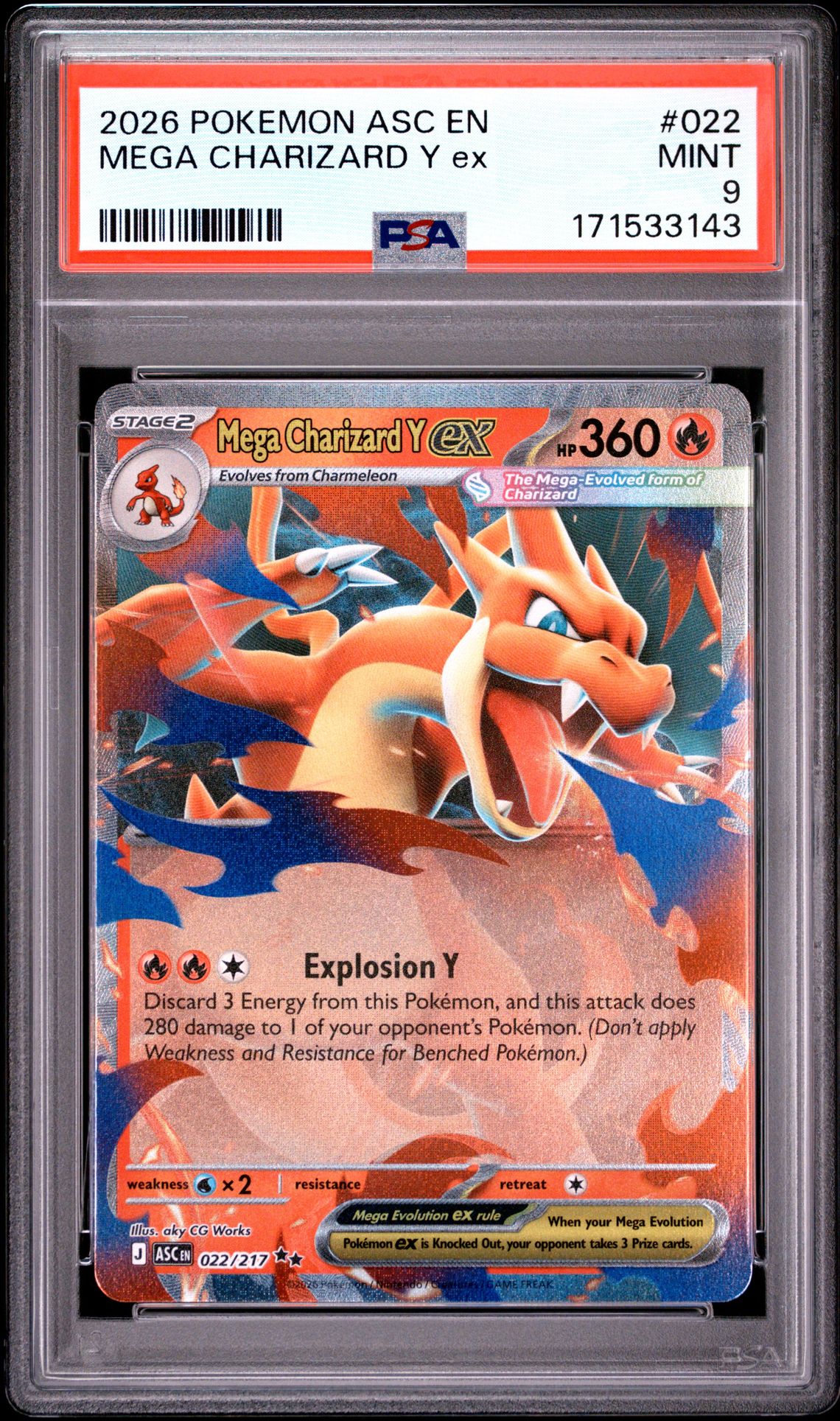 2026 Pokemon Asc En-Ascended Heroes Mega Charizard Y Ex #022 Mint 9 front