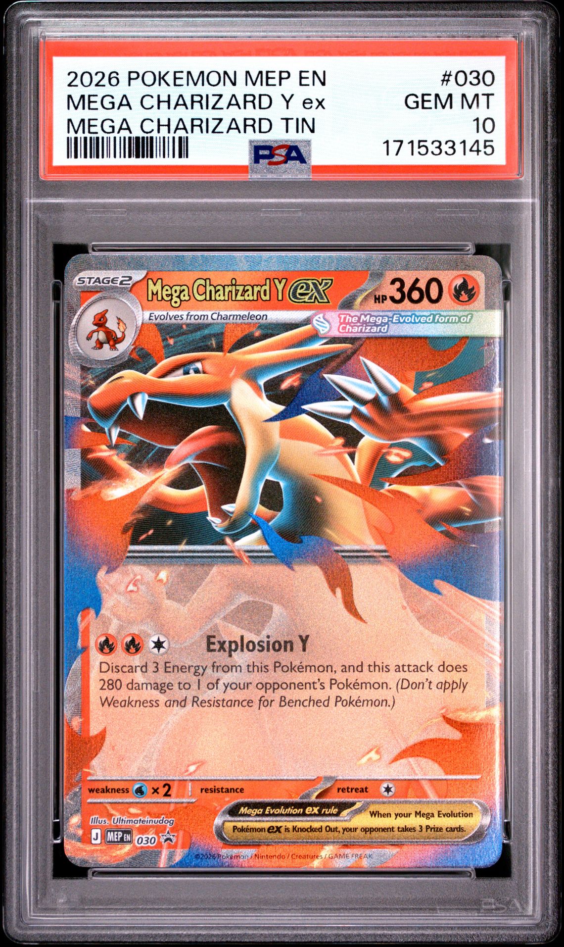 2026 Pokemon Mep En-Me Black Star Promo Mega Charizard Y Ex #030 (Mega Charizard Tin) Gem Mt 10 front