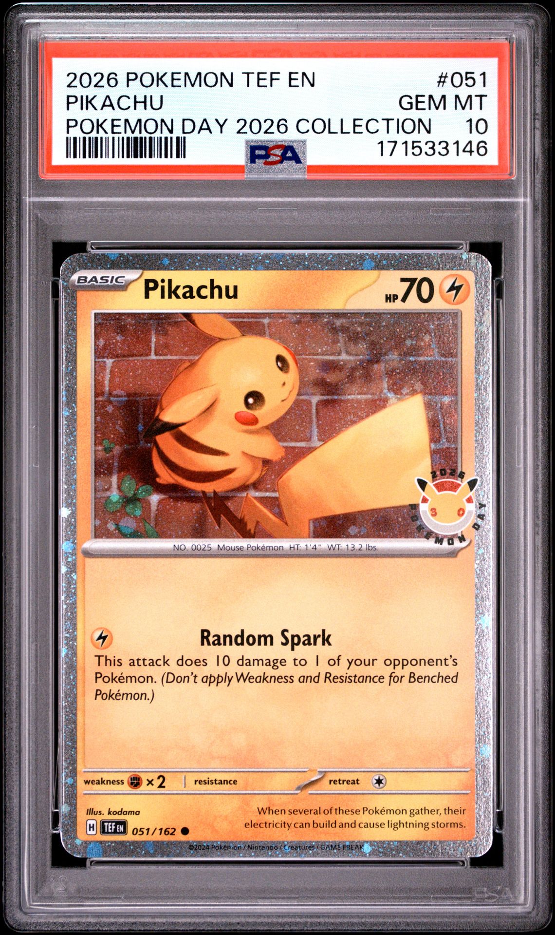 2026 Pokemon Tef En-Temporal Forces Pikachu #051 (Pokemon Day 2026 Collection) Gem Mt 10 front