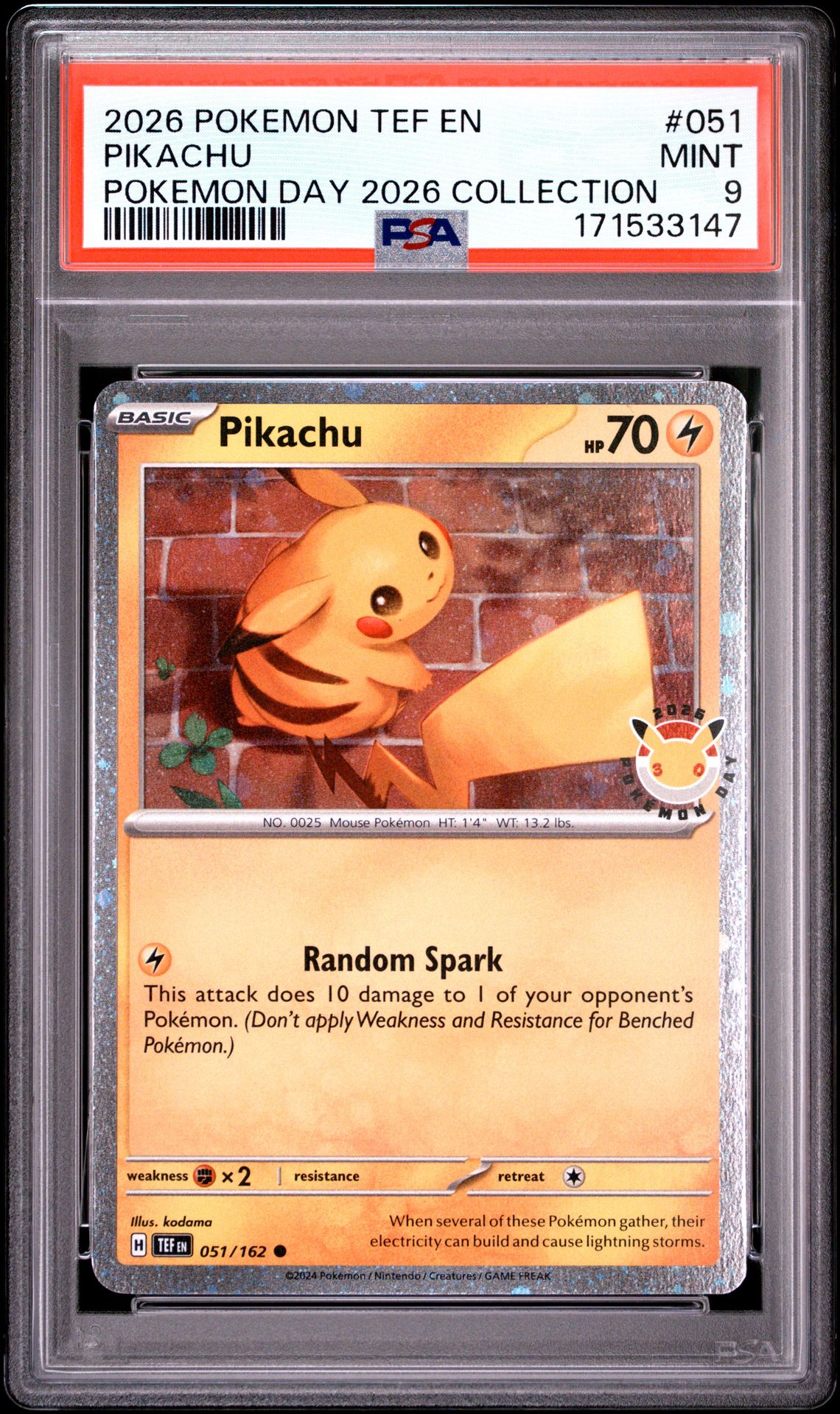 2026 Pokemon Tef En-Temporal Forces Pikachu #051 (Pokemon Day 2026 Collection) Mint 9 front