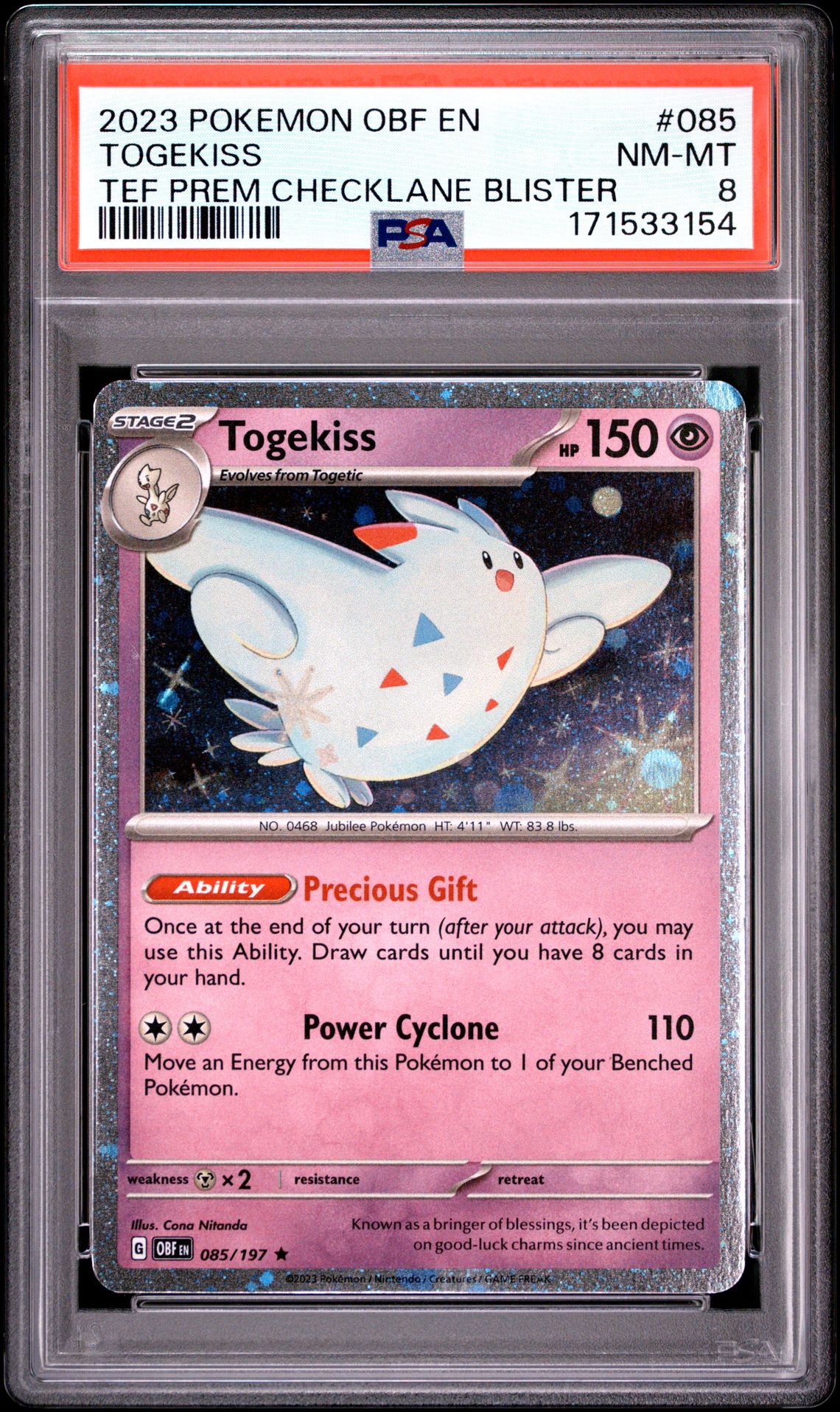 2023 Pokemon Obf En-Obsidian Flames Togekiss #085 (Tef Prem Checklane Blister) Nm-Mt 8 front