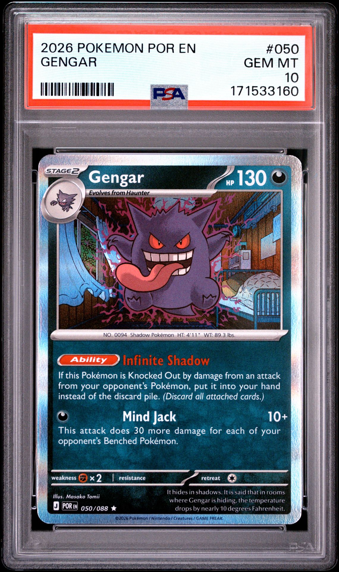 2026 Pokemon Por En-Perfect Order Gengar #050 Gem Mt 10 front