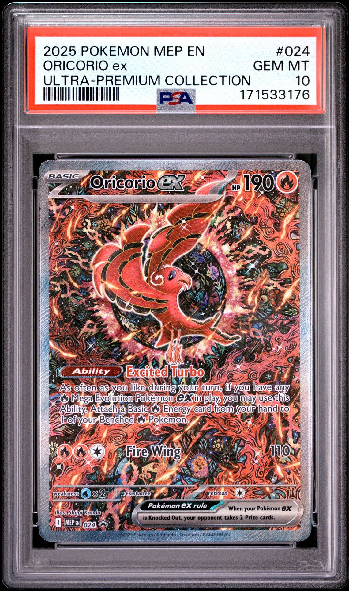 2025 Pokemon Mep En-Me Black Star Promo Oricorio Ex #024 (Ultra-Premium Collection) Gem Mt 10 front view - PSA graded GEM MT 10