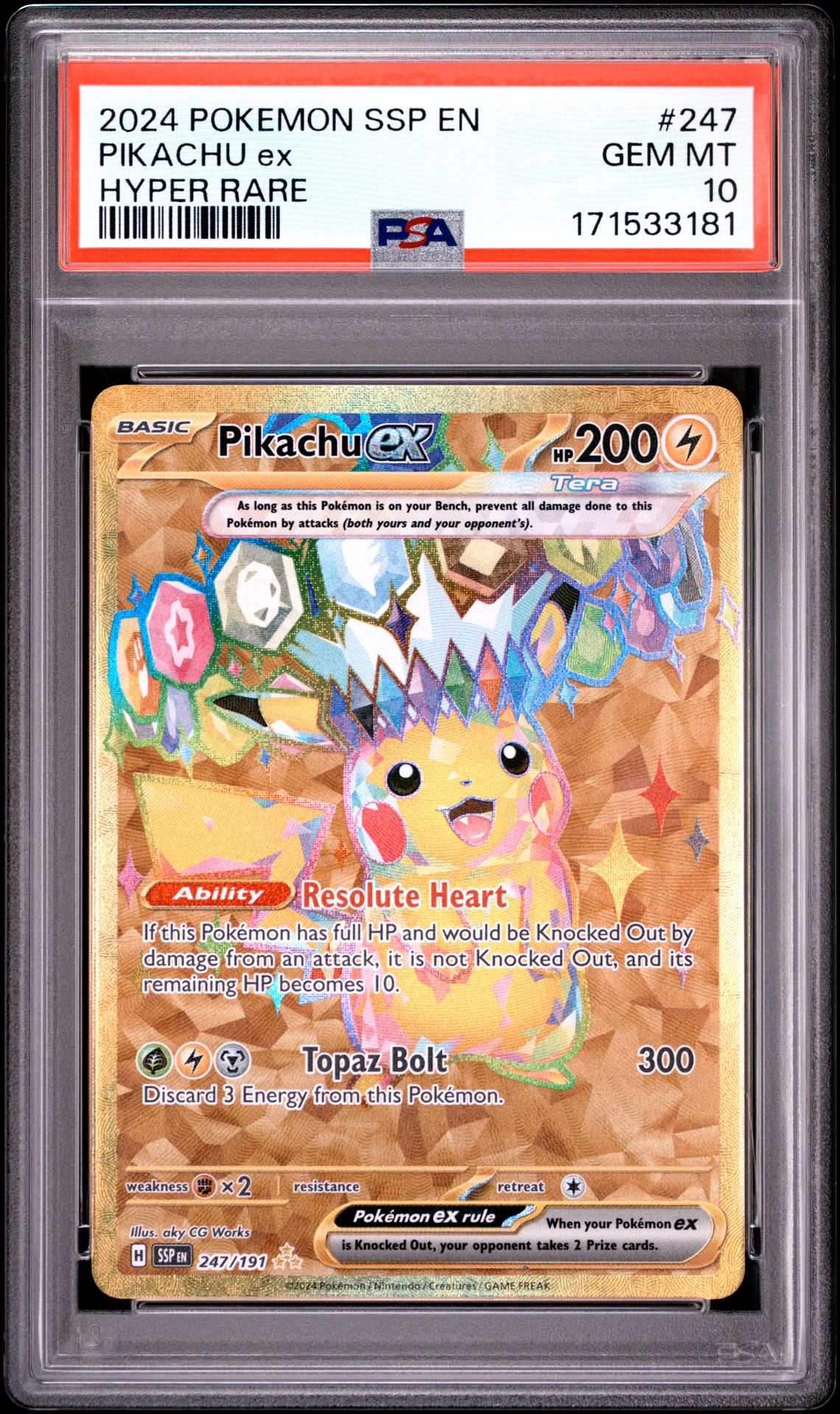 2024 Pokemon Ssp En-Surging Sparks Pikachu Ex #247 (Hyper Rare) Gem Mt 10 front