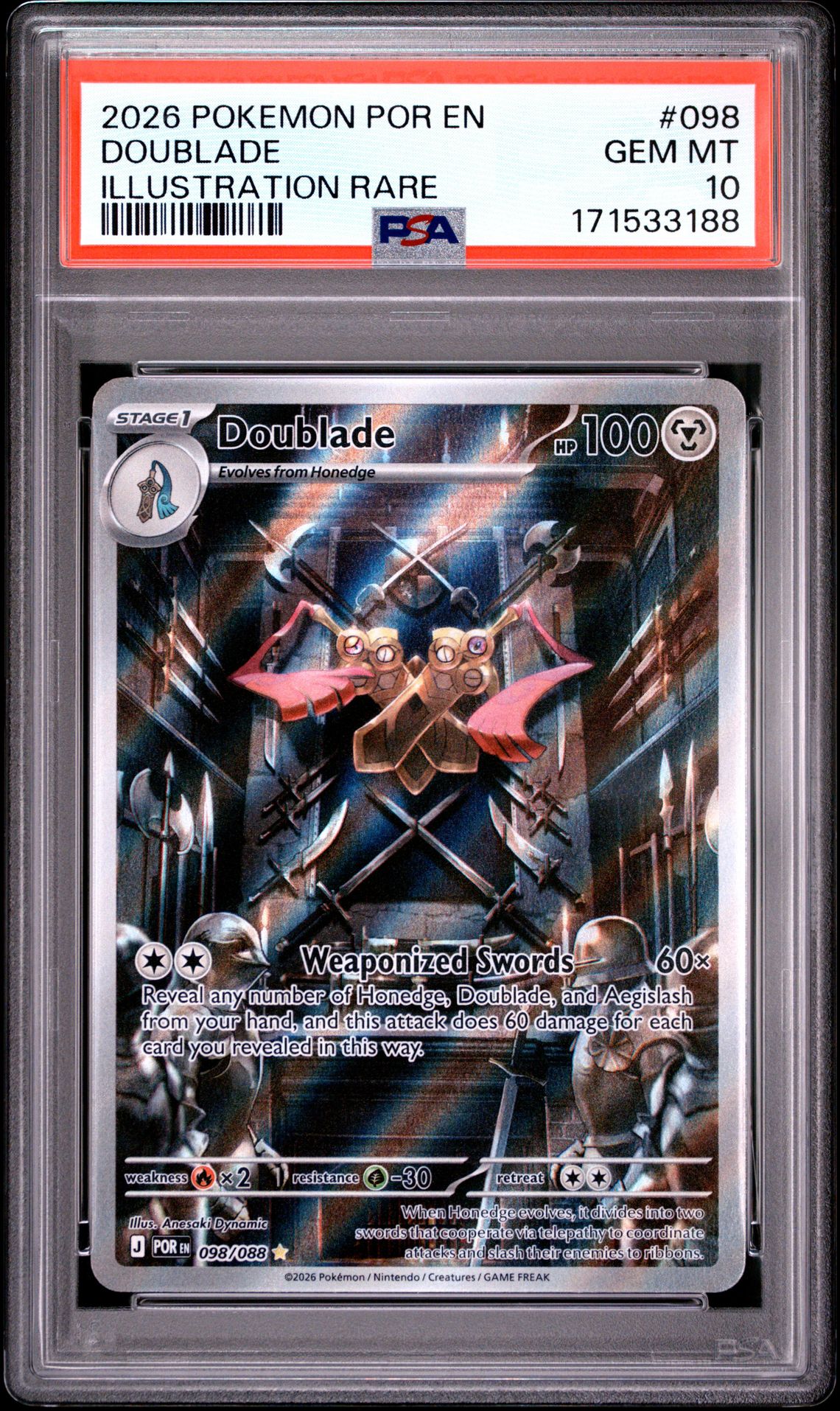 2026 Pokemon Por En-Perfect Order Doublade #098 (Illustration Rare) Gem Mt 10 front view - PSA graded GEM MT 10