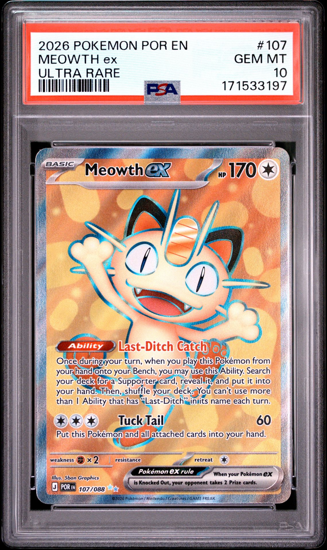 2026 Pokemon Por En-Perfect Order Meowth Ex #107 (Ultra Rare) Gem Mt 10 front