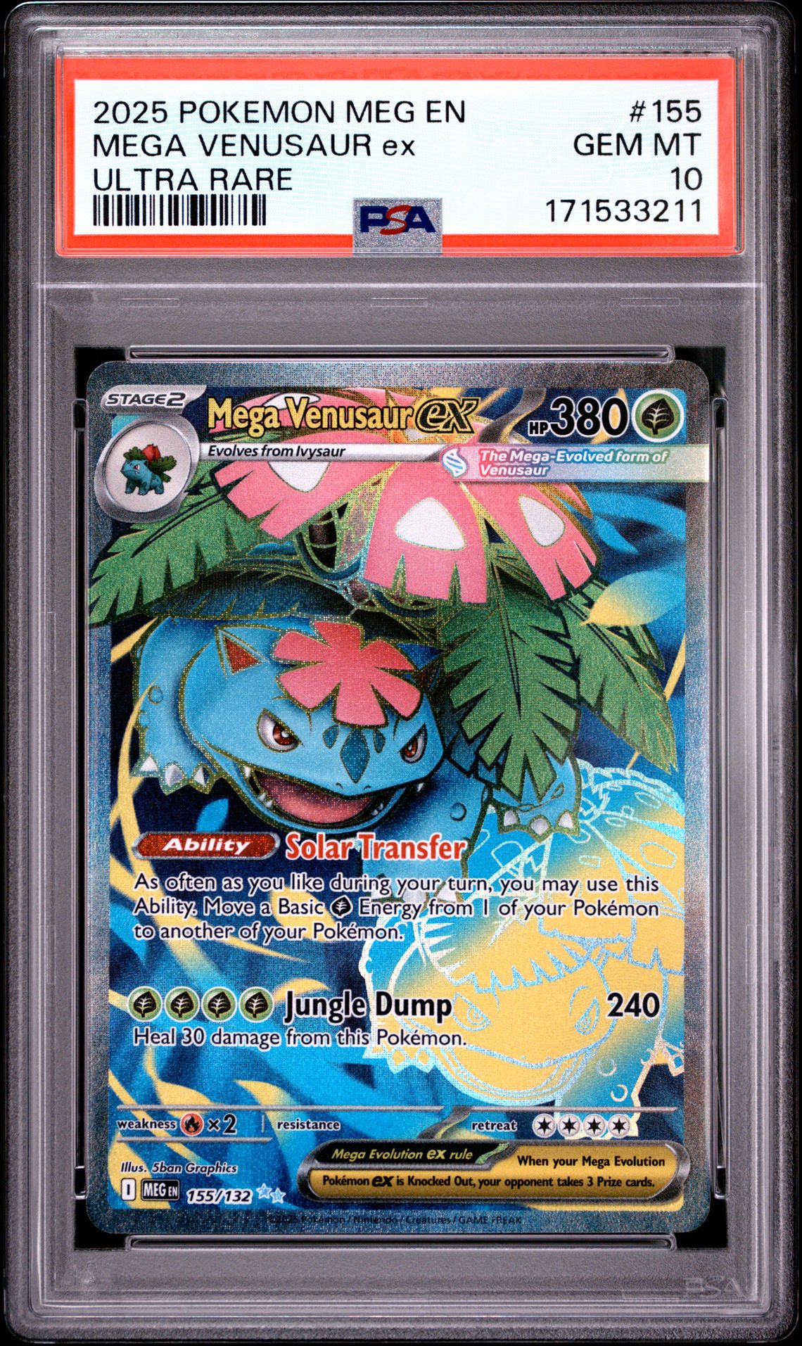 2025 POKEMON MEG EN-MEGA EVOLUTION MEGA VENUSAUR ex ULTRA RARE 155 GEM MT 10 front