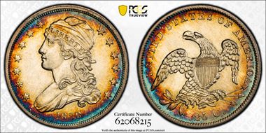 1838 25C Capped Bust AU58+