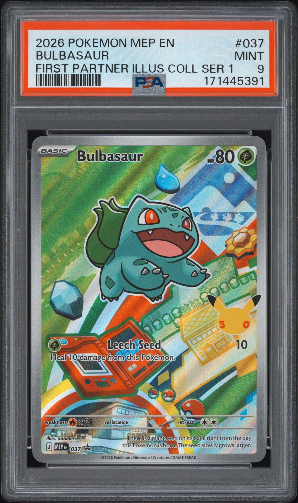 2026 Pokemon Mep En-Me Black Star Promo Bulbasaur #037 (First Partner Illus Coll Ser 1) Mint 9 front