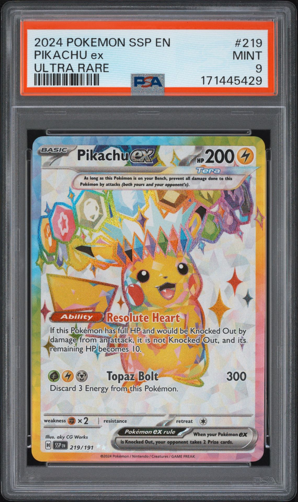2024 Pokemon Ssp En-Surging Sparks Pikachu Ex #219 (Ultra Rare) Mint 9 front