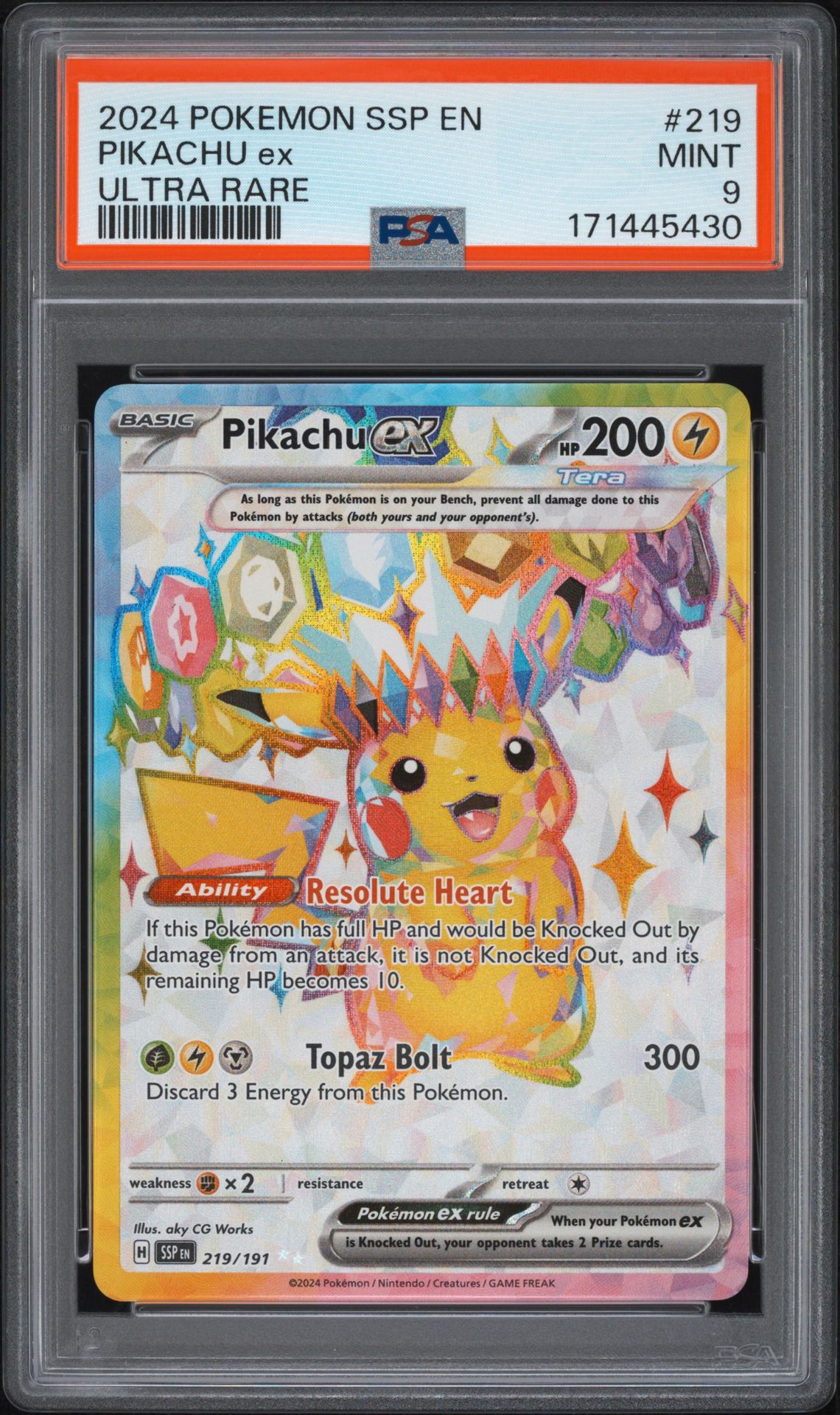 2024 Pokemon Ssp En-Surging Sparks Pikachu Ex #219 (Ultra Rare) Mint 9 front