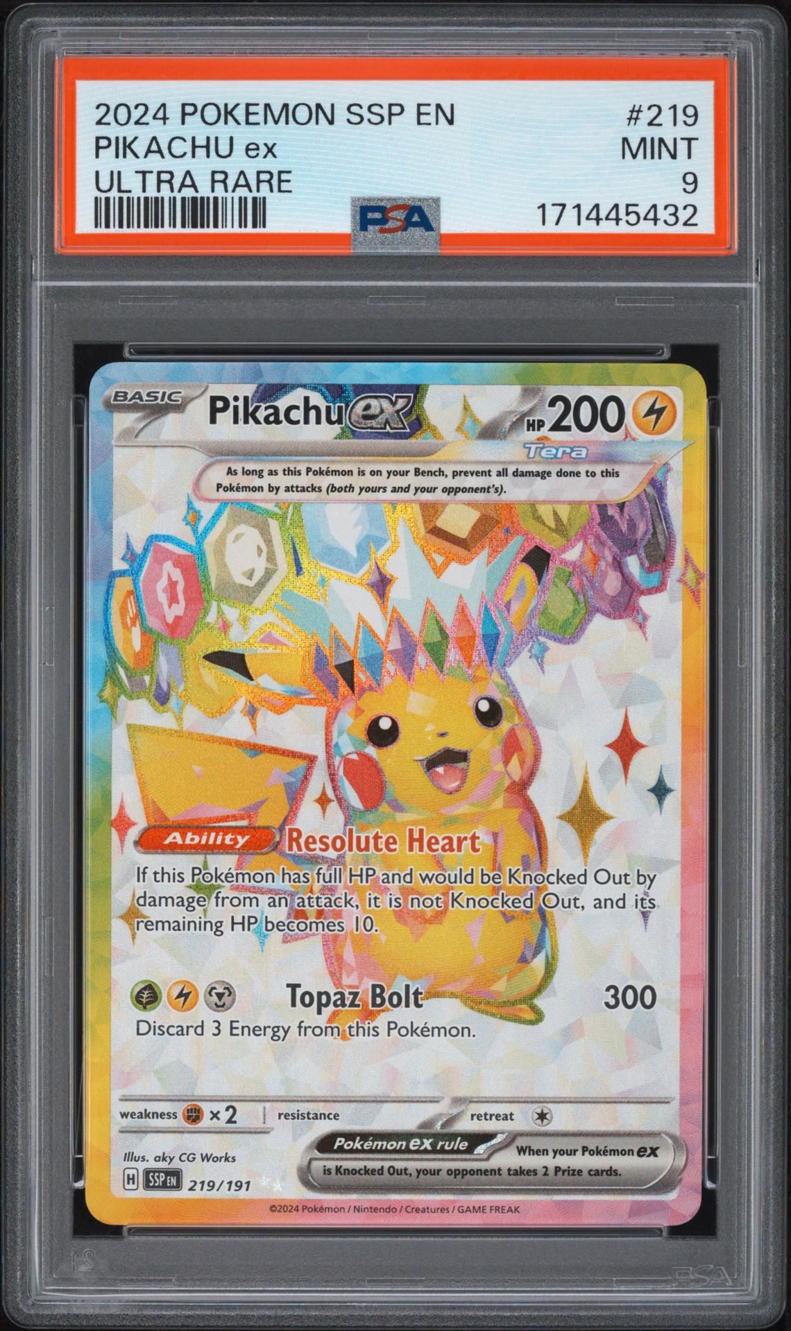 2024 Pokemon Ssp En-Surging Sparks Pikachu Ex #219 (Ultra Rare) Mint 9 front