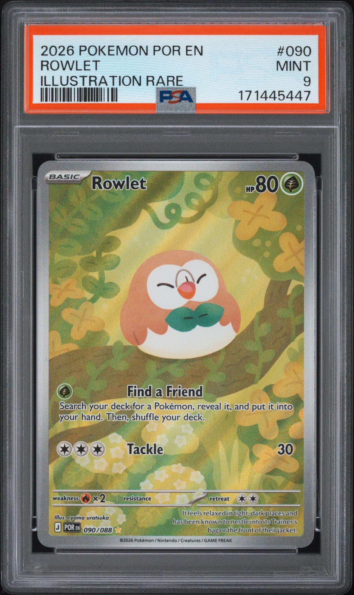 2026 Pokemon Por En-Perfect Order Rowlet #090 (Illustration Rare) Mint 9 front